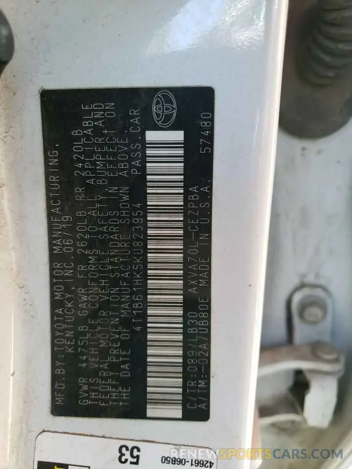 12 Фотография поврежденного автомобиля 4T1B61HK5KU823954 TOYOTA CAMRY 2019