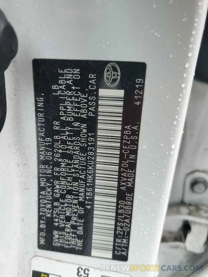 15 Photograph of a damaged car 4T1B61HK6KU283191 TOYOTA CAMRY 2019