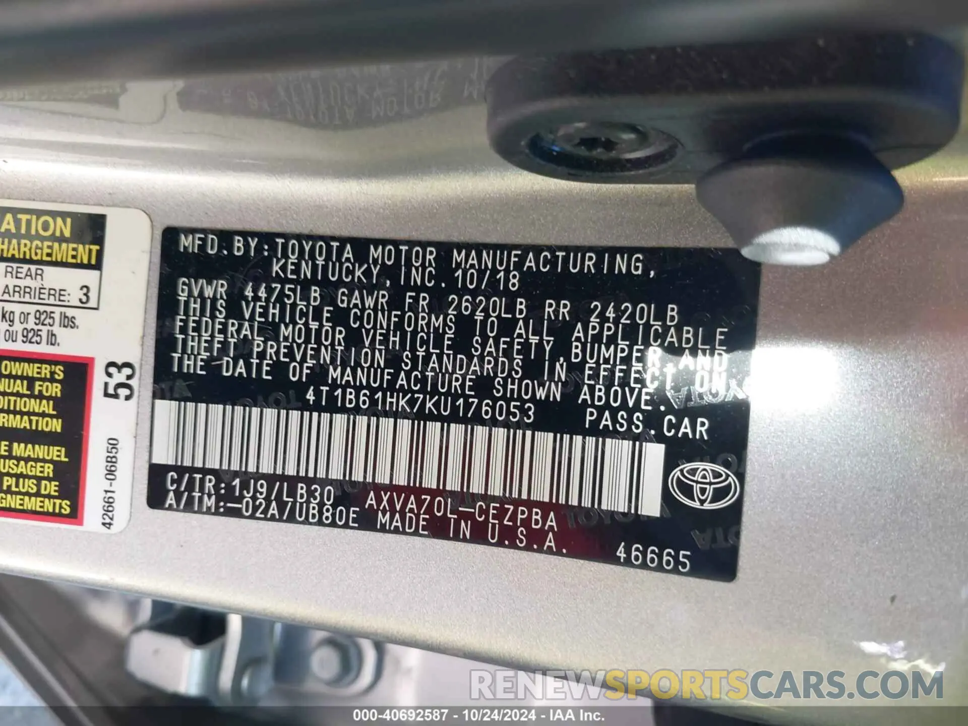 9 Photograph of a damaged car 4T1B61HK7KU176053 TOYOTA CAMRY 2019