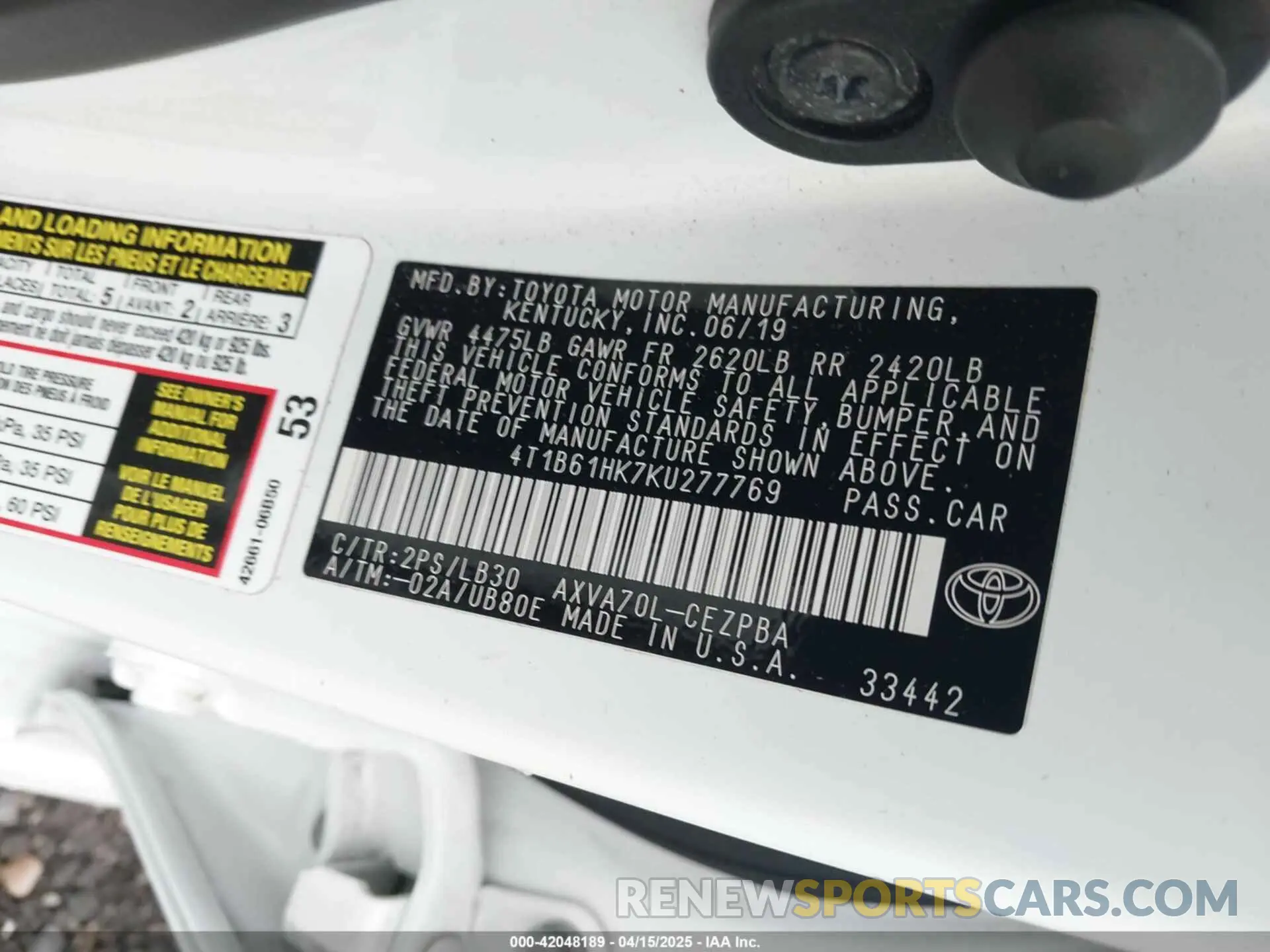 9 Photograph of a damaged car 4T1B61HK7KU277769 TOYOTA CAMRY 2019