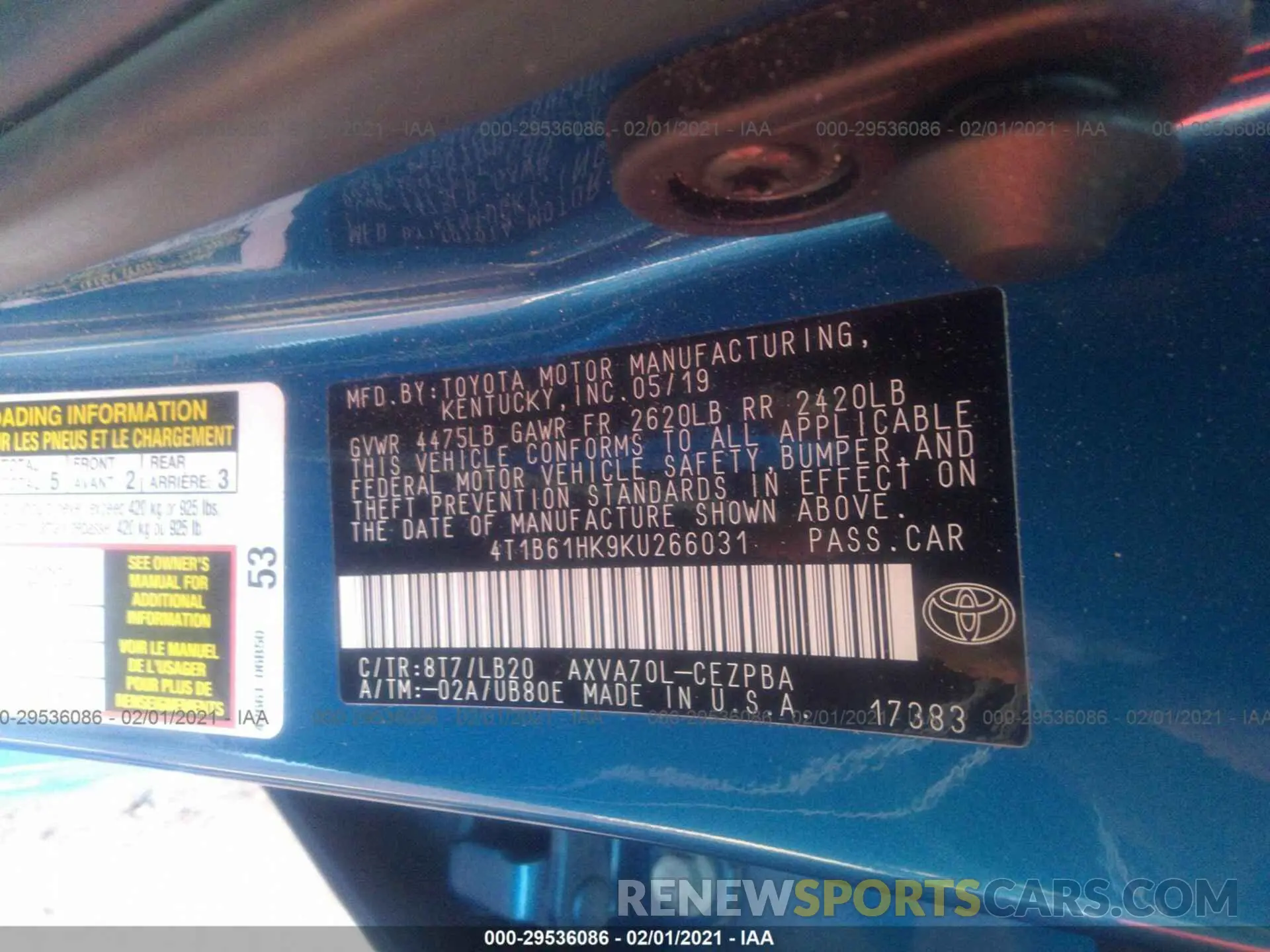9 Photograph of a damaged car 4T1B61HK9KU266031 TOYOTA CAMRY 2019