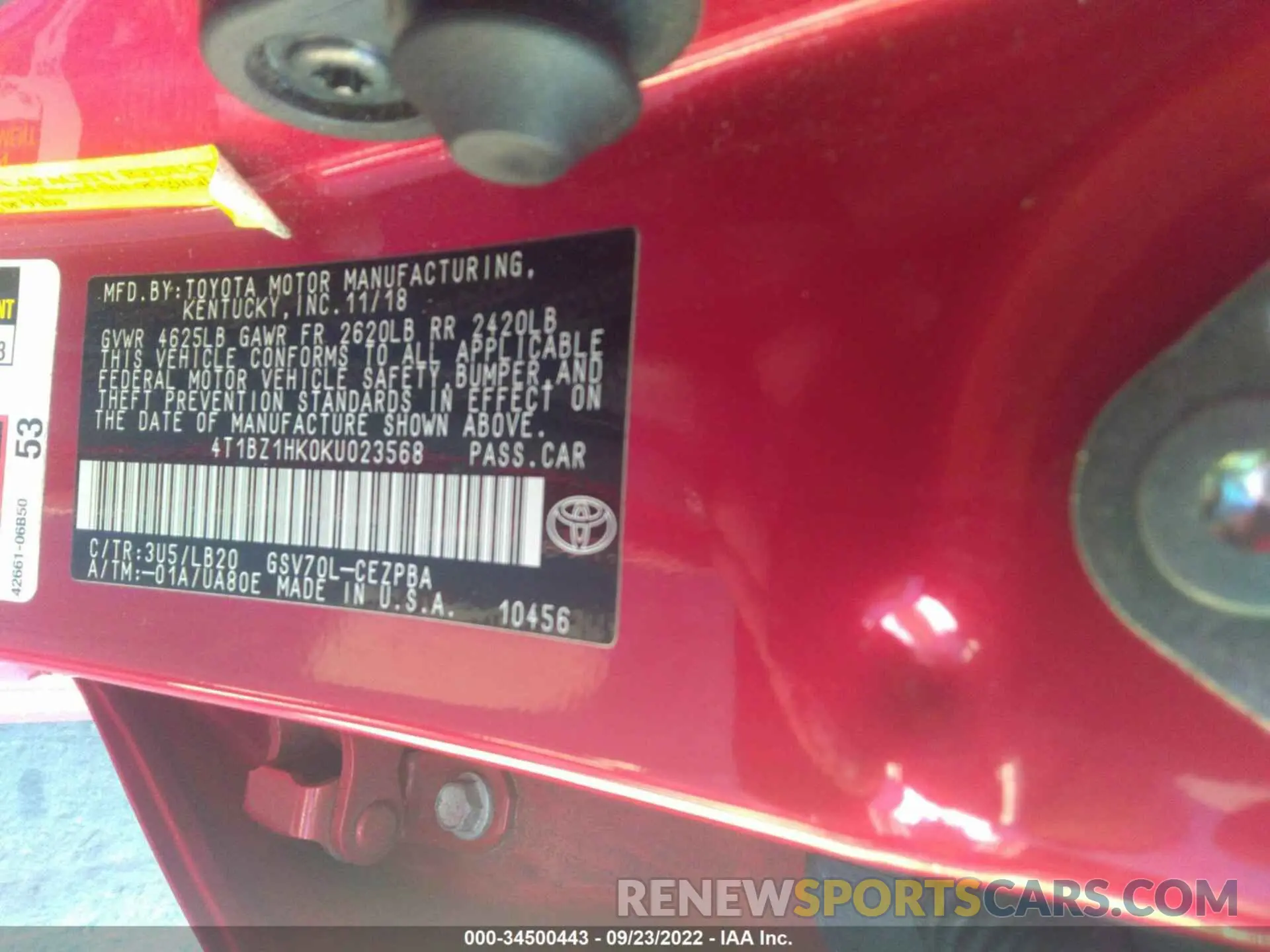 9 Photograph of a damaged car 4T1BZ1HK0KU023568 TOYOTA CAMRY 2019