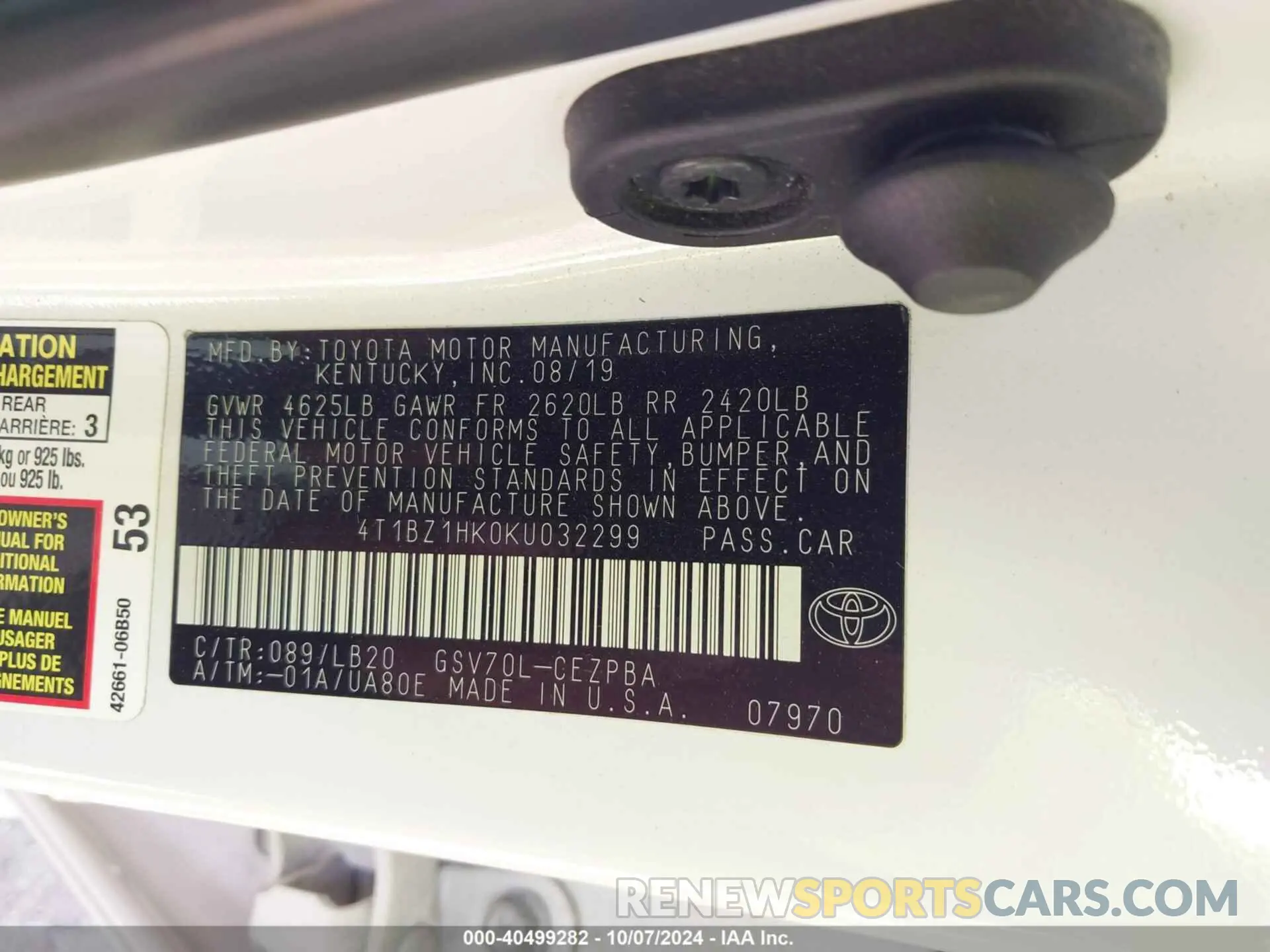 9 Photograph of a damaged car 4T1BZ1HK0KU032299 TOYOTA CAMRY 2019