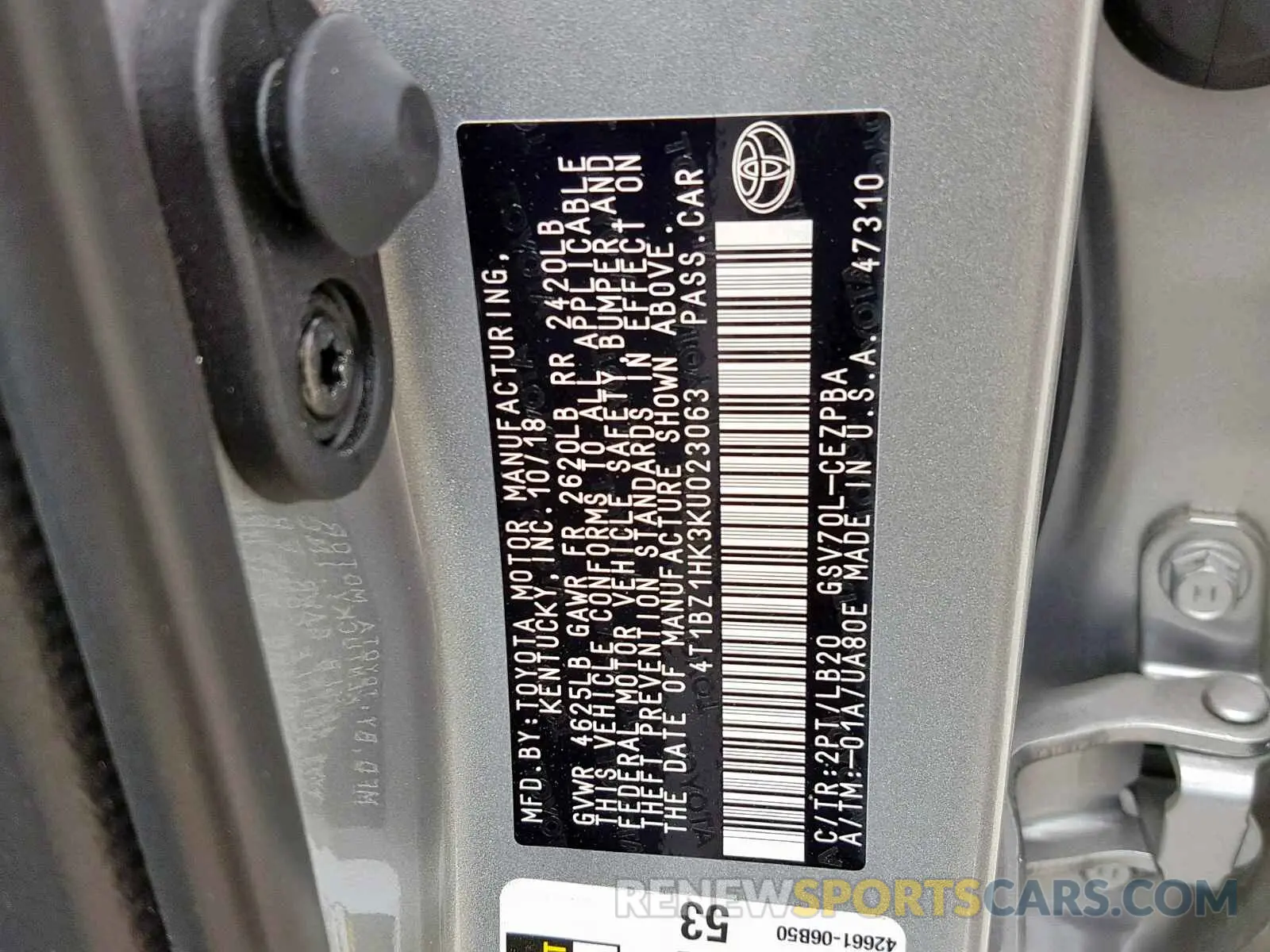10 Photograph of a damaged car 4T1BZ1HK3KU023063 TOYOTA CAMRY 2019
