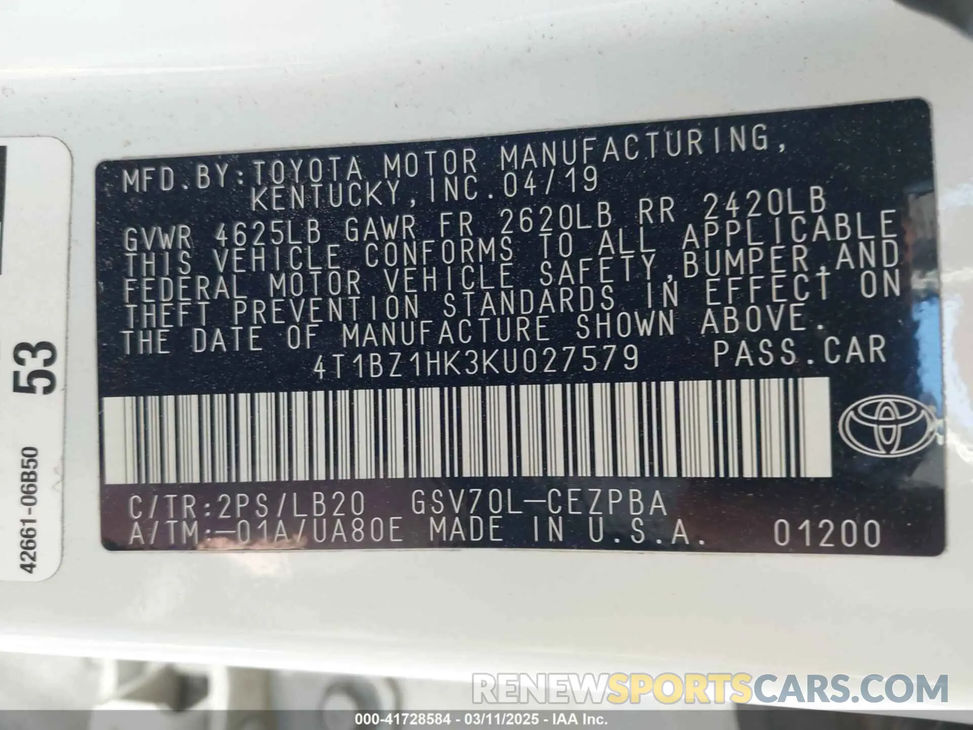 9 Фотография поврежденного автомобиля 4T1BZ1HK3KU027579 TOYOTA CAMRY 2019