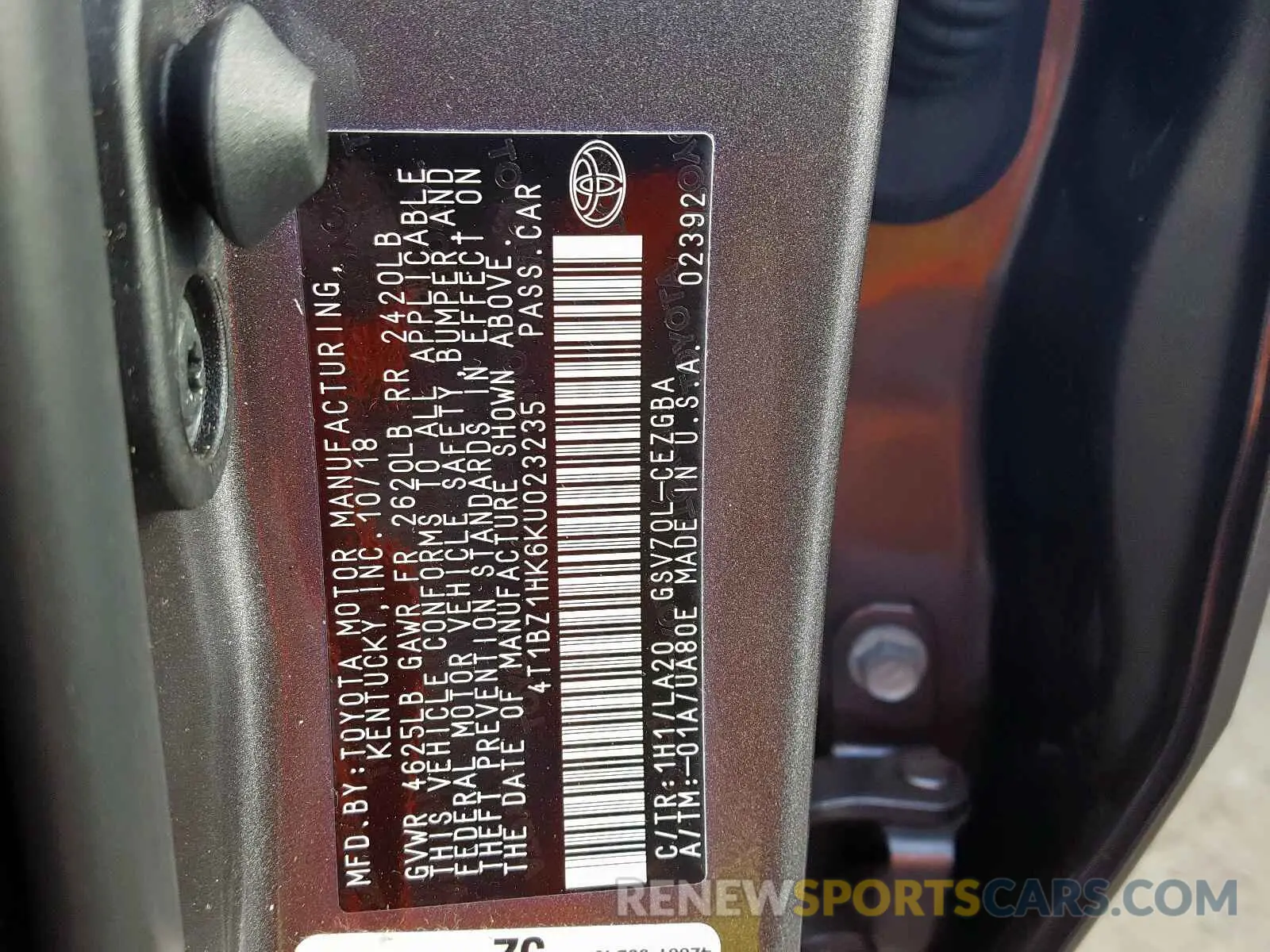 10 Photograph of a damaged car 4T1BZ1HK6KU023235 TOYOTA CAMRY 2019