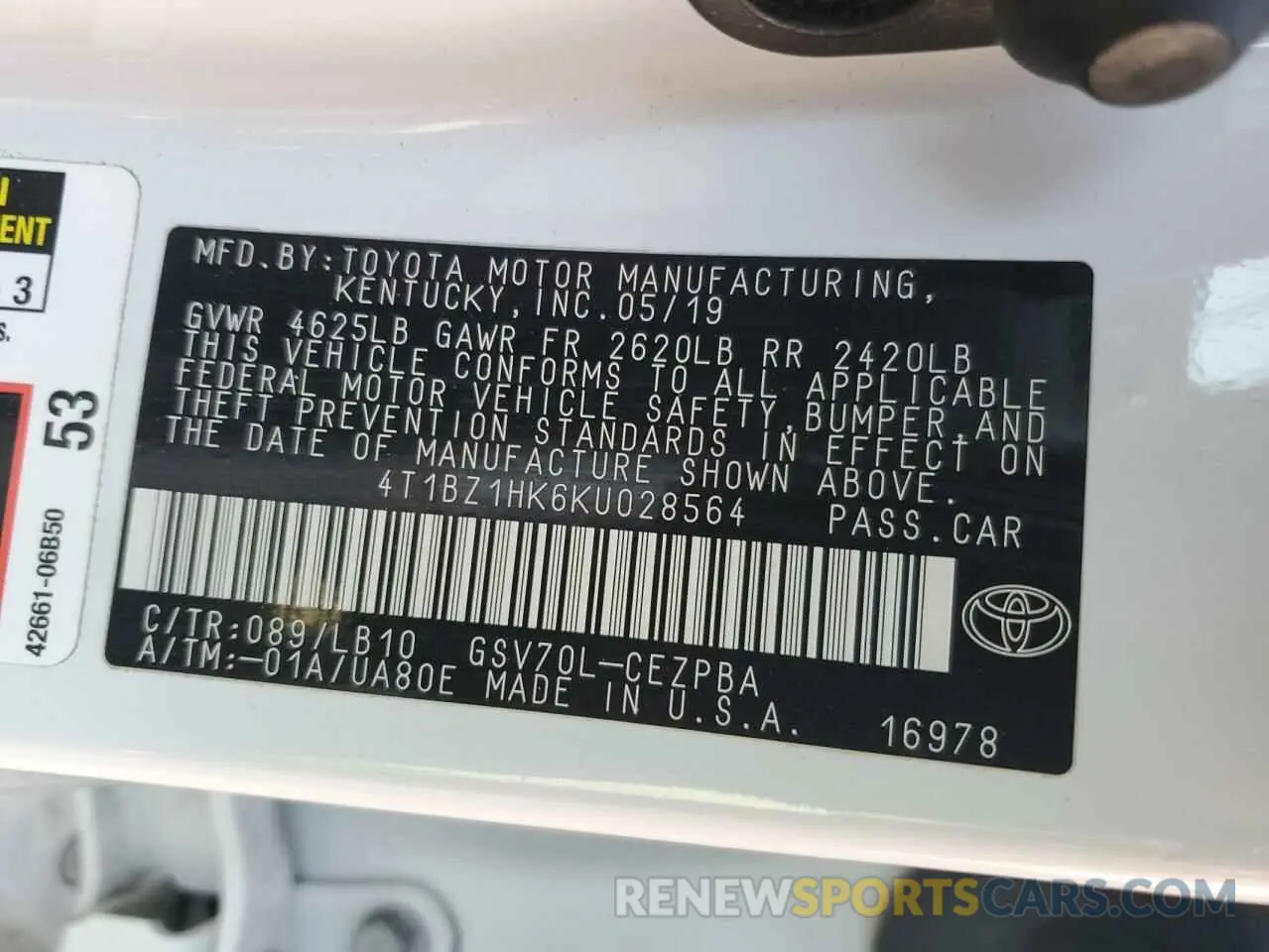 12 Photograph of a damaged car 4T1BZ1HK6KU028564 TOYOTA CAMRY 2019