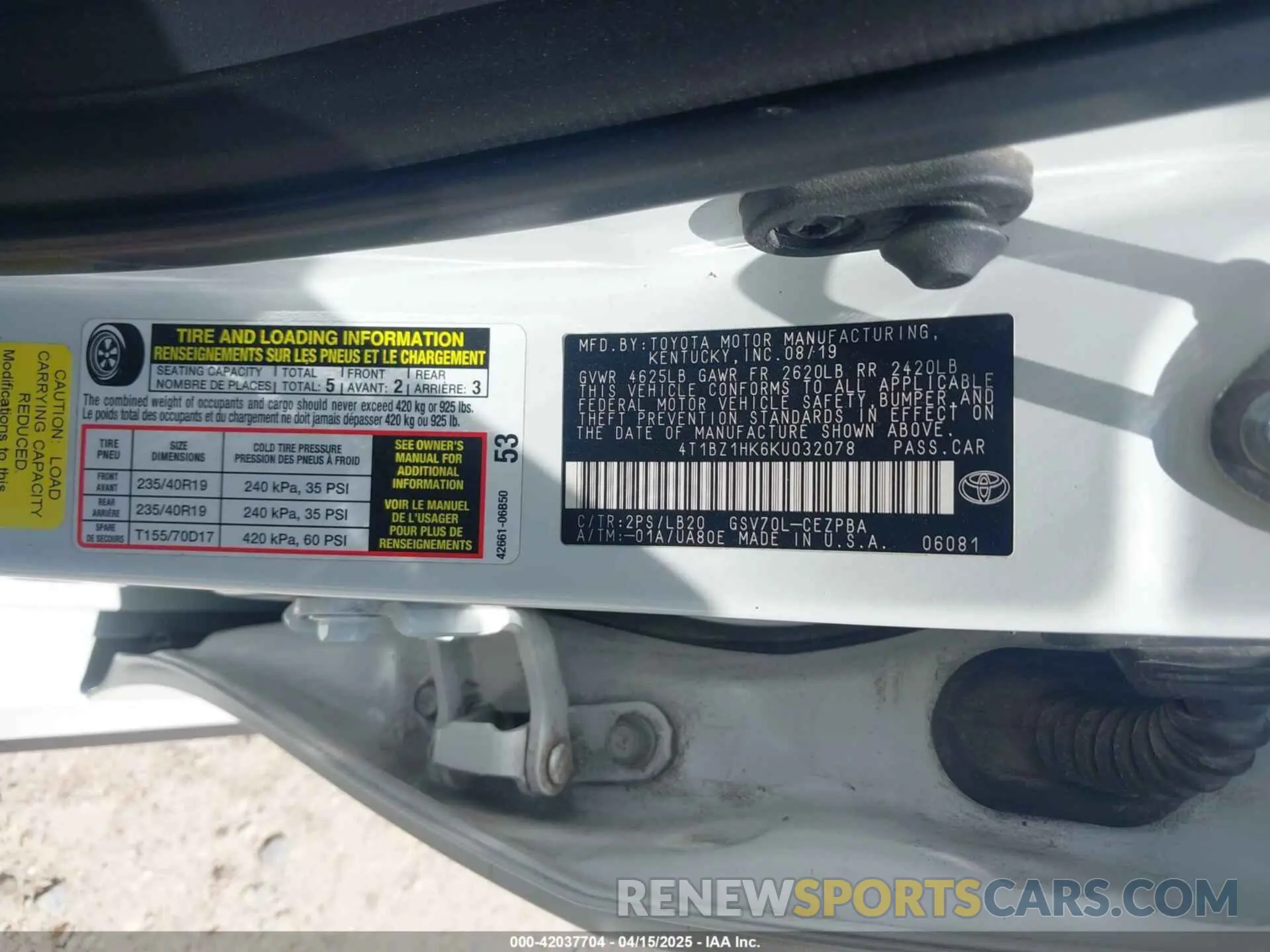 9 Фотография поврежденного автомобиля 4T1BZ1HK6KU032078 TOYOTA CAMRY 2019