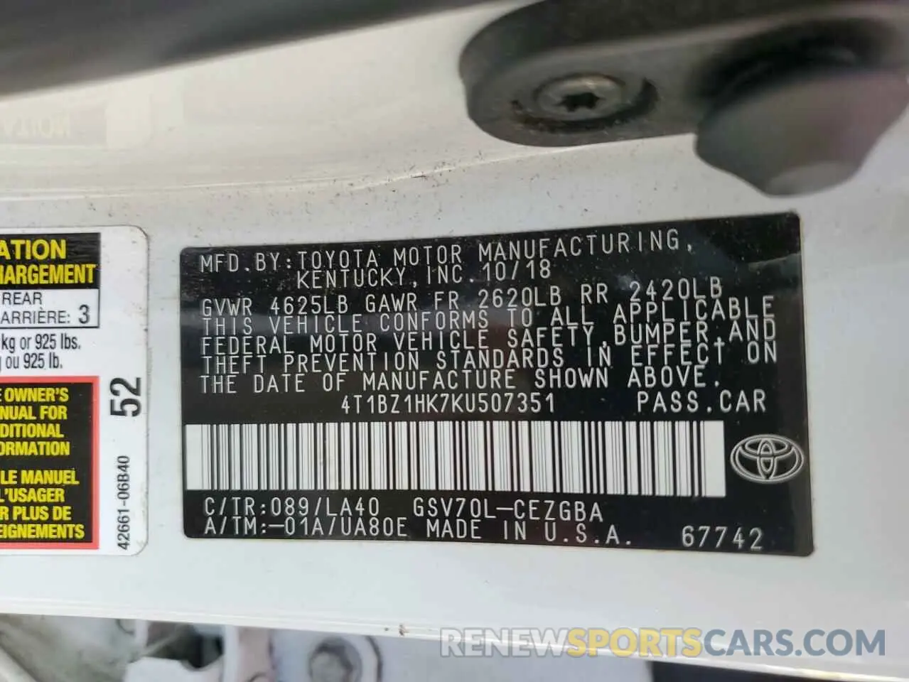 12 Фотография поврежденного автомобиля 4T1BZ1HK7KU507351 TOYOTA CAMRY 2019