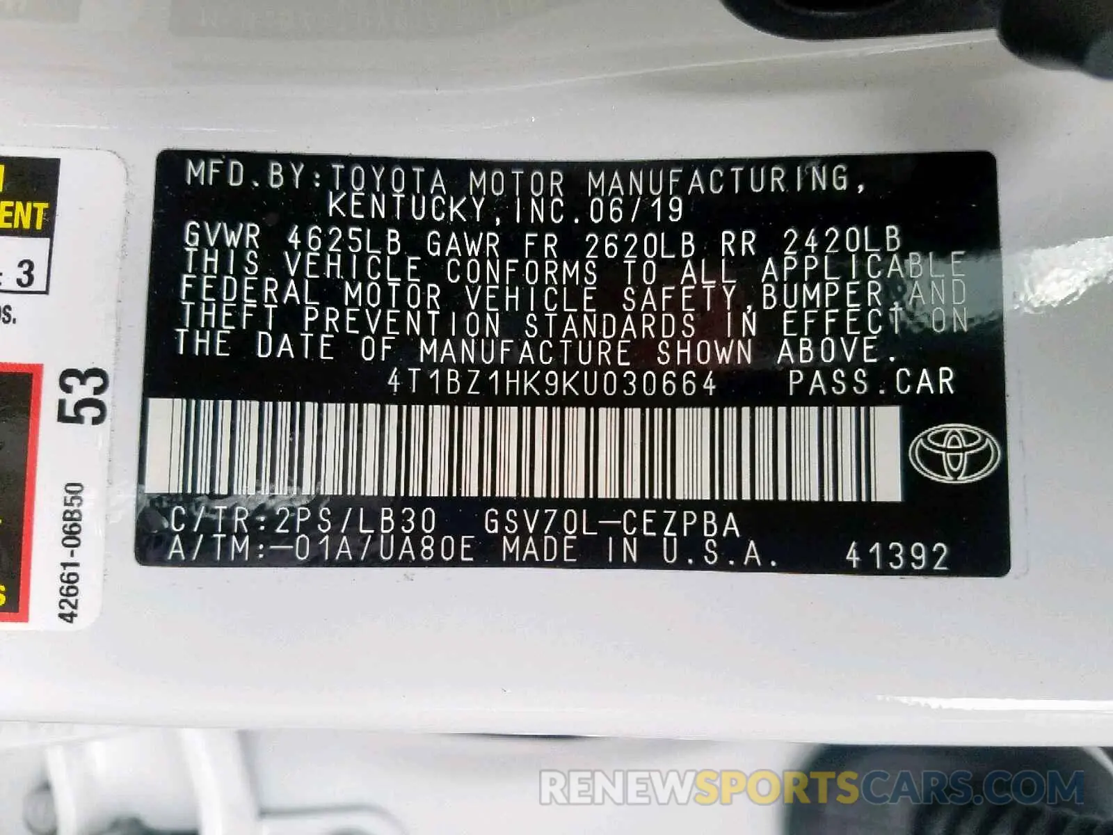 10 Photograph of a damaged car 4T1BZ1HK9KU030664 TOYOTA CAMRY 2019