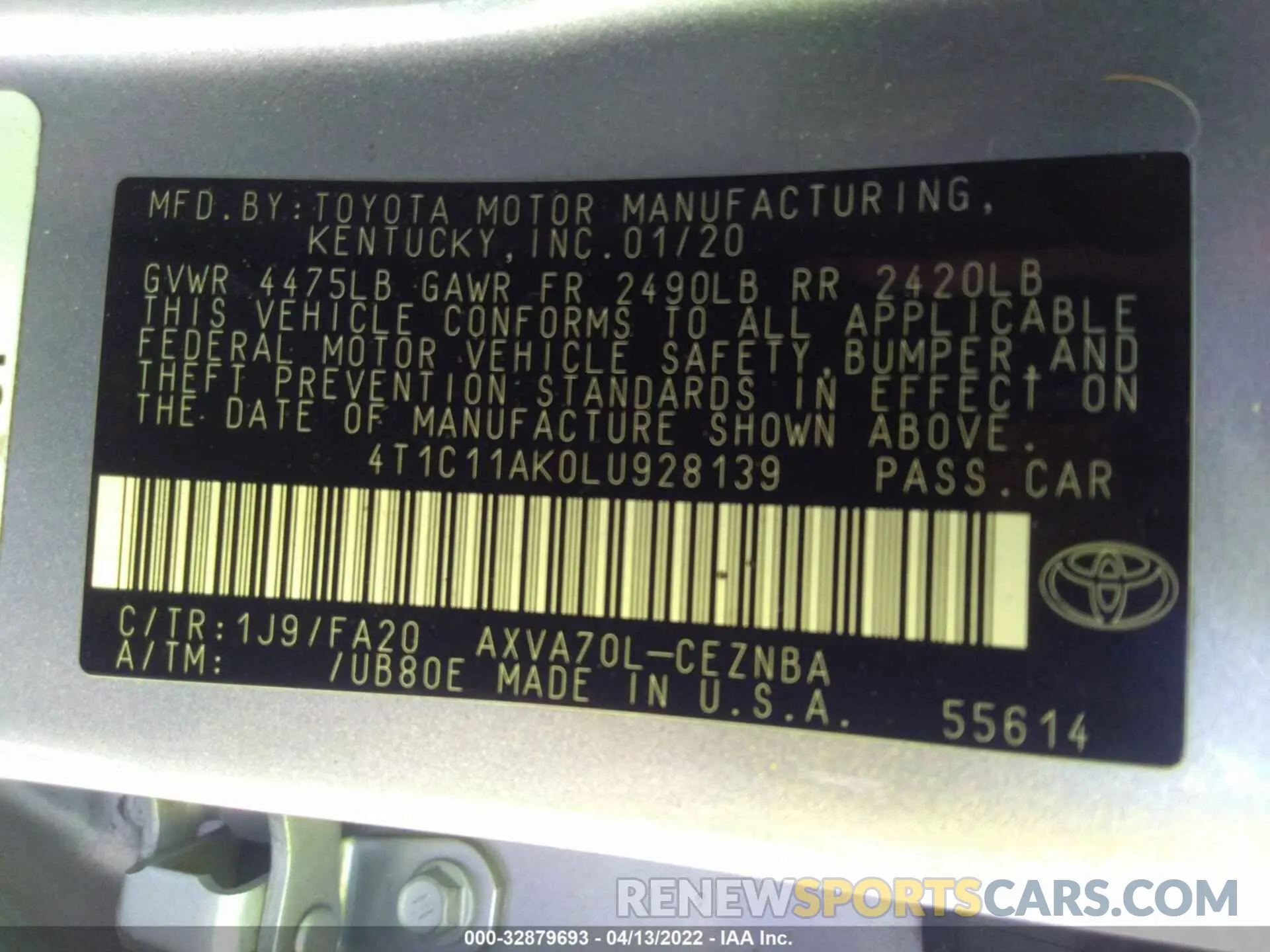 9 Photograph of a damaged car 4T1C11AK0LU928139 TOYOTA CAMRY 2020