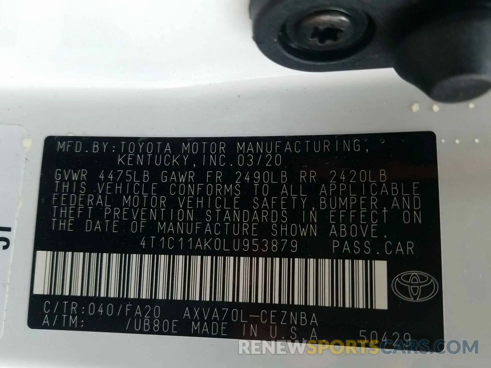 10 Photograph of a damaged car 4T1C11AK0LU953879 TOYOTA CAMRY 2020