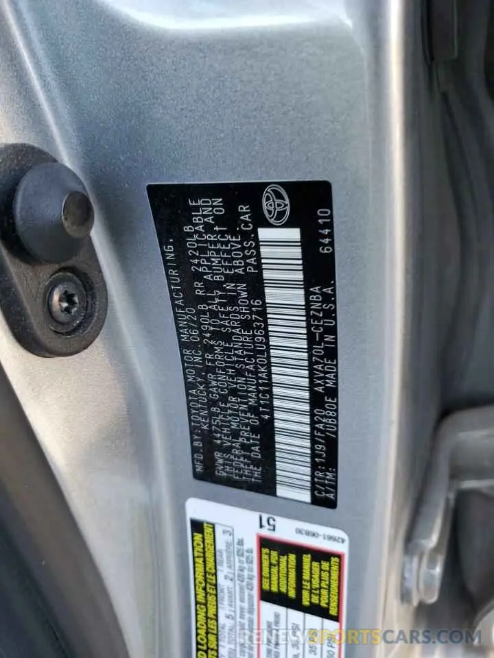 12 Photograph of a damaged car 4T1C11AK0LU963716 TOYOTA CAMRY 2020