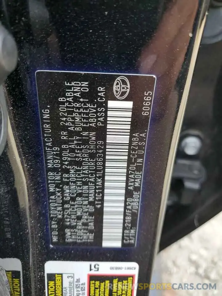 12 Фотография поврежденного автомобиля 4T1C11AK1LU863429 TOYOTA CAMRY 2020