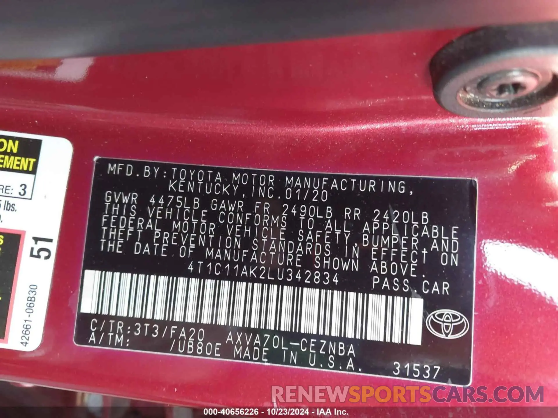 9 Photograph of a damaged car 4T1C11AK2LU342834 TOYOTA CAMRY 2020
