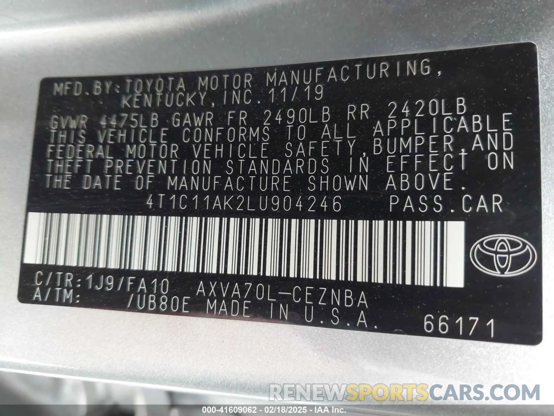 9 Photograph of a damaged car 4T1C11AK2LU904246 TOYOTA CAMRY 2020