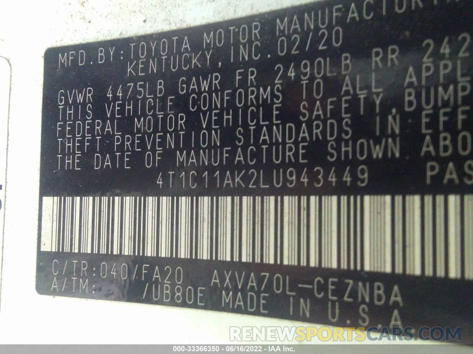 9 Фотография поврежденного автомобиля 4T1C11AK2LU943449 TOYOTA CAMRY 2020