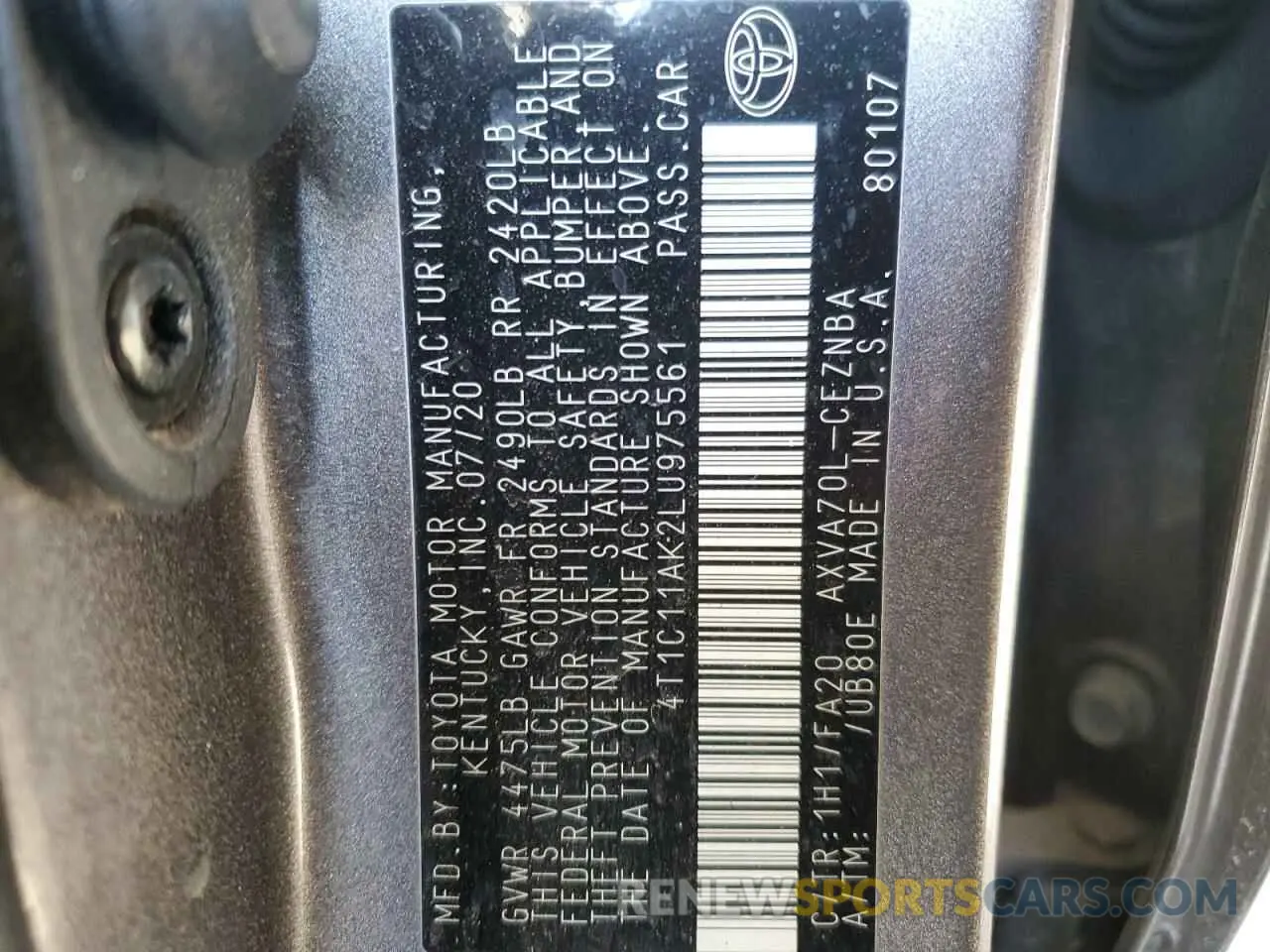 13 Photograph of a damaged car 4T1C11AK2LU975561 TOYOTA CAMRY 2020