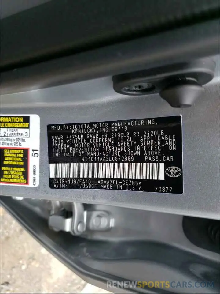 10 Photograph of a damaged car 4T1C11AK3LU872889 TOYOTA CAMRY 2020
