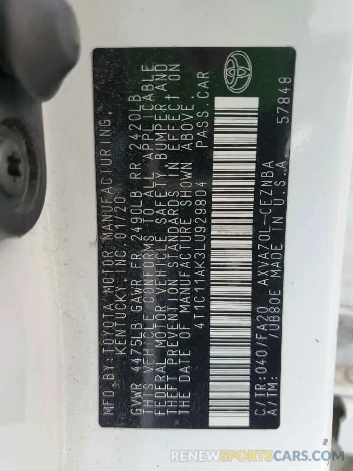 14 Фотография поврежденного автомобиля 4T1C11AK3LU929804 TOYOTA CAMRY 2020