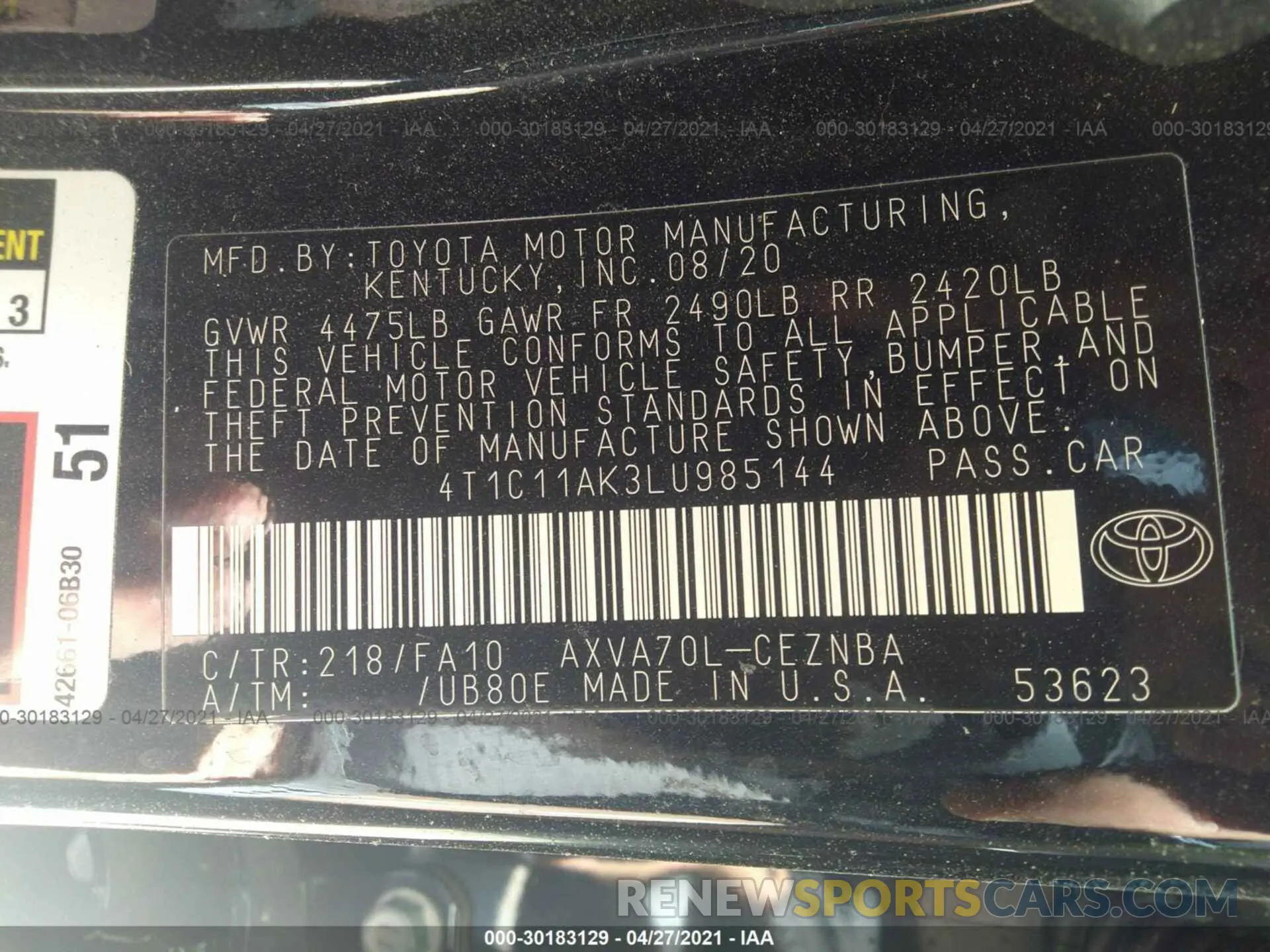9 Photograph of a damaged car 4T1C11AK3LU985144 TOYOTA CAMRY 2020