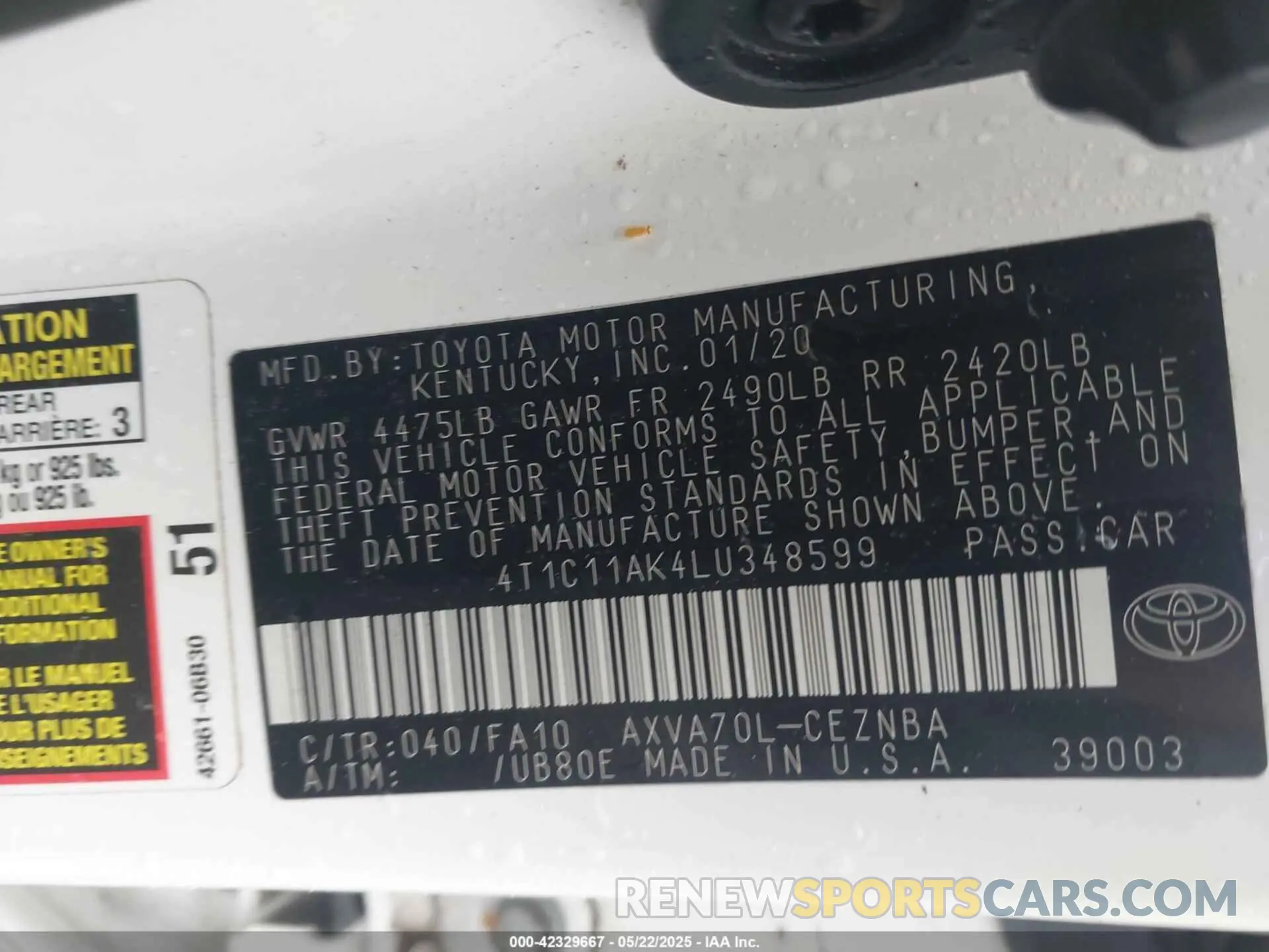 9 Фотография поврежденного автомобиля 4T1C11AK4LU348599 TOYOTA CAMRY 2020