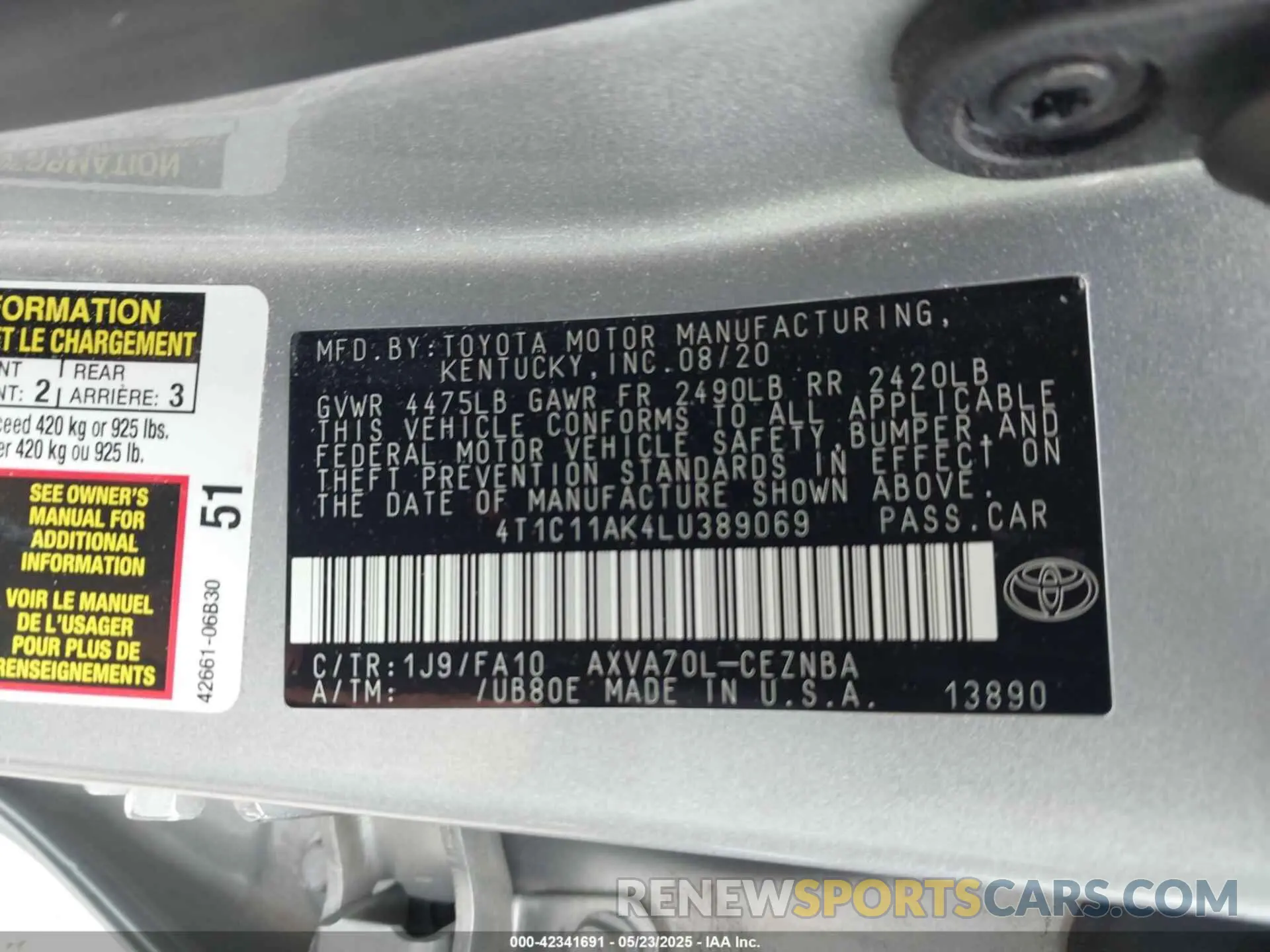 9 Photograph of a damaged car 4T1C11AK4LU389069 TOYOTA CAMRY 2020