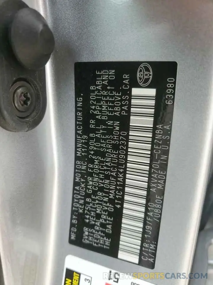 12 Photograph of a damaged car 4T1C11AK4LU902370 TOYOTA CAMRY 2020