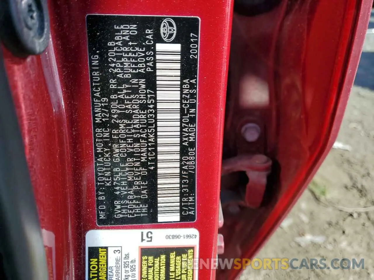 12 Photograph of a damaged car 4T1C11AK5LU334517 TOYOTA CAMRY 2020