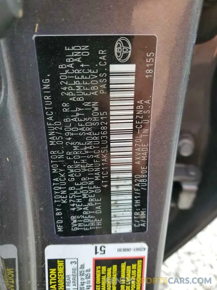 12 Photograph of a damaged car 4T1C11AK5LU368215 TOYOTA CAMRY 2020