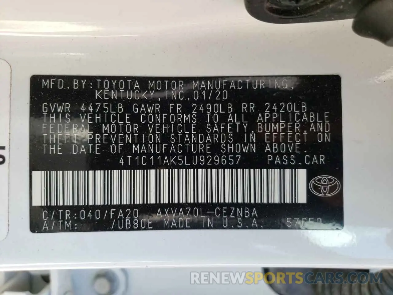10 Фотография поврежденного автомобиля 4T1C11AK5LU929657 TOYOTA CAMRY 2020