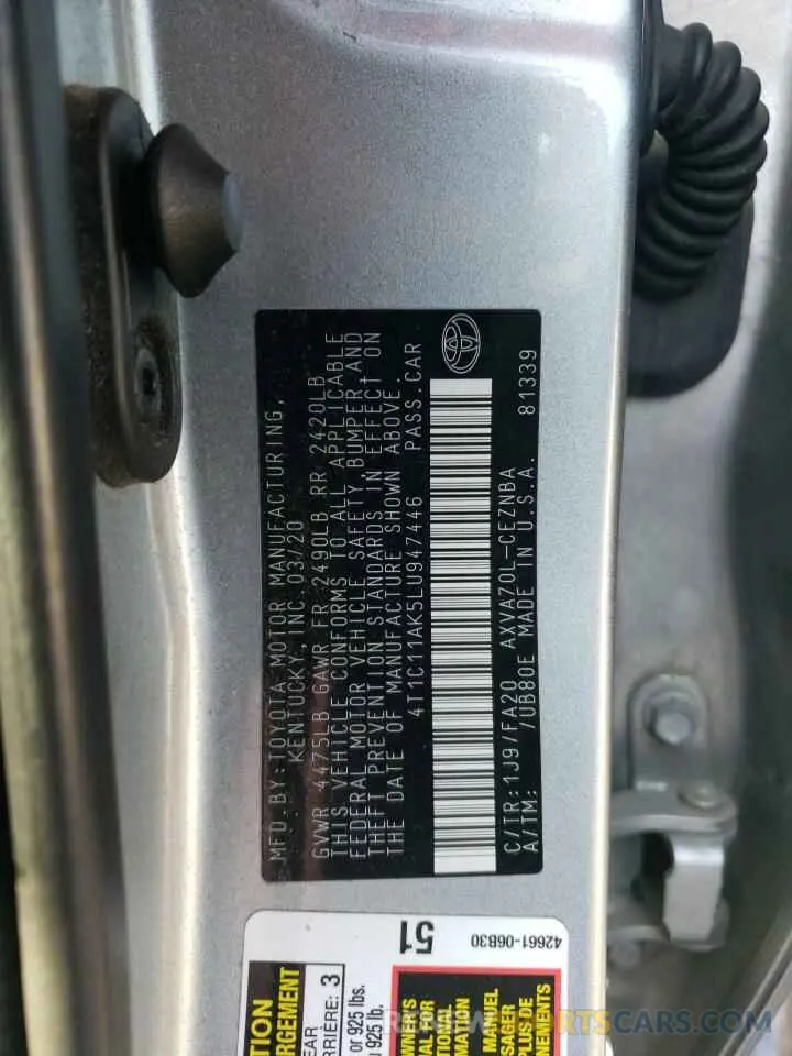 15 Фотография поврежденного автомобиля 4T1C11AK5LU947446 TOYOTA CAMRY 2020