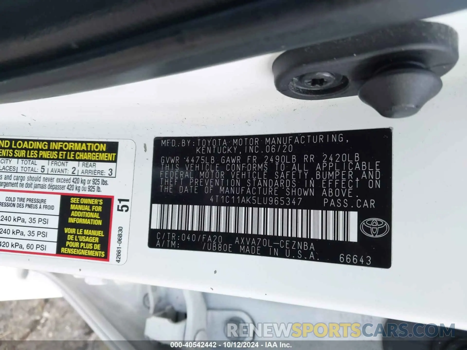 9 Photograph of a damaged car 4T1C11AK5LU965347 TOYOTA CAMRY 2020