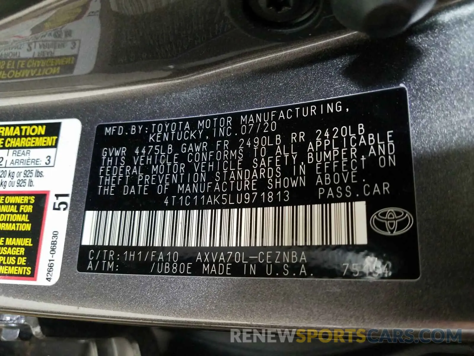 10 Photograph of a damaged car 4T1C11AK5LU971813 TOYOTA CAMRY 2020