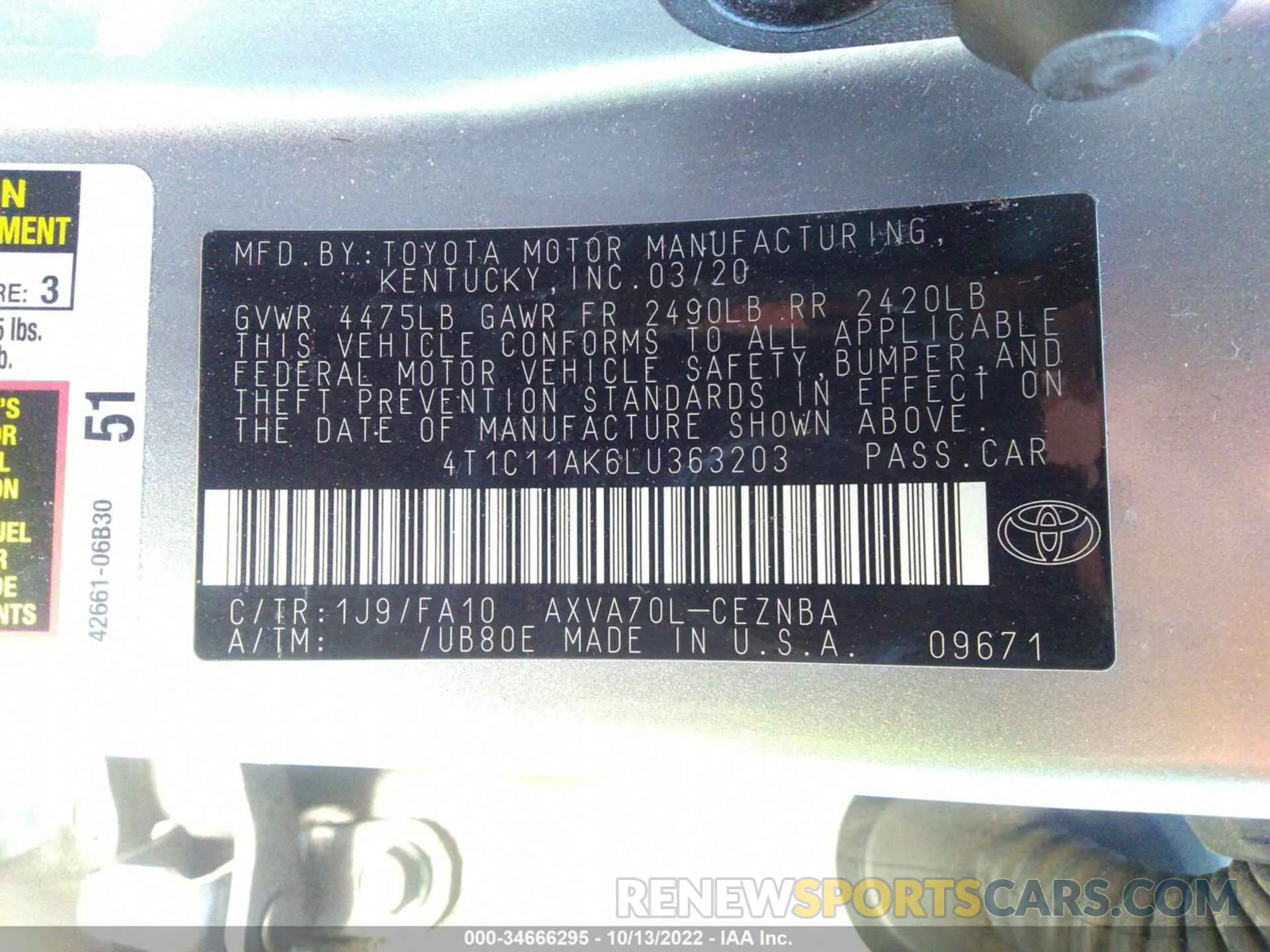 9 Photograph of a damaged car 4T1C11AK6LU363203 TOYOTA CAMRY 2020