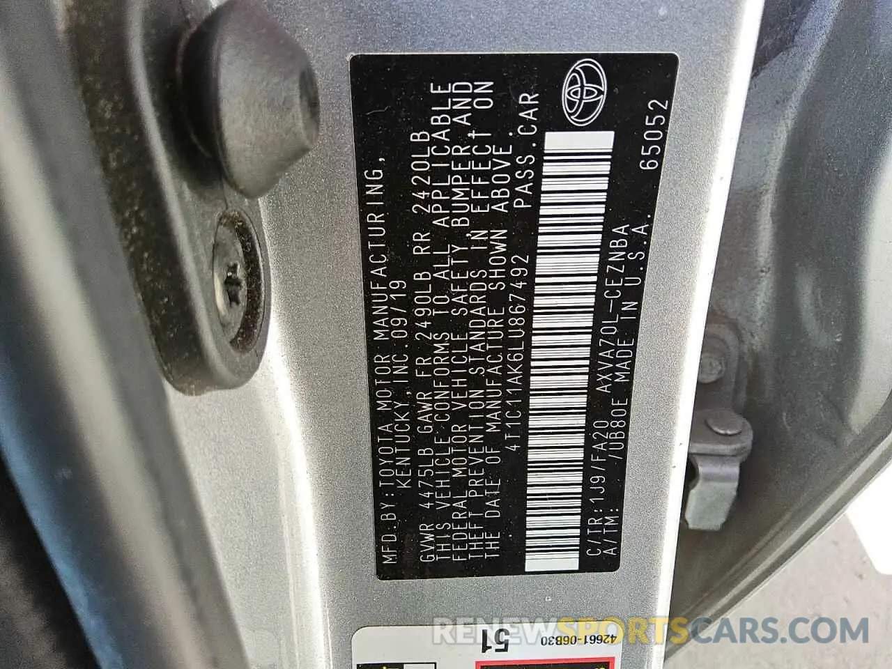 13 Photograph of a damaged car 4T1C11AK6LU867492 TOYOTA CAMRY 2020
