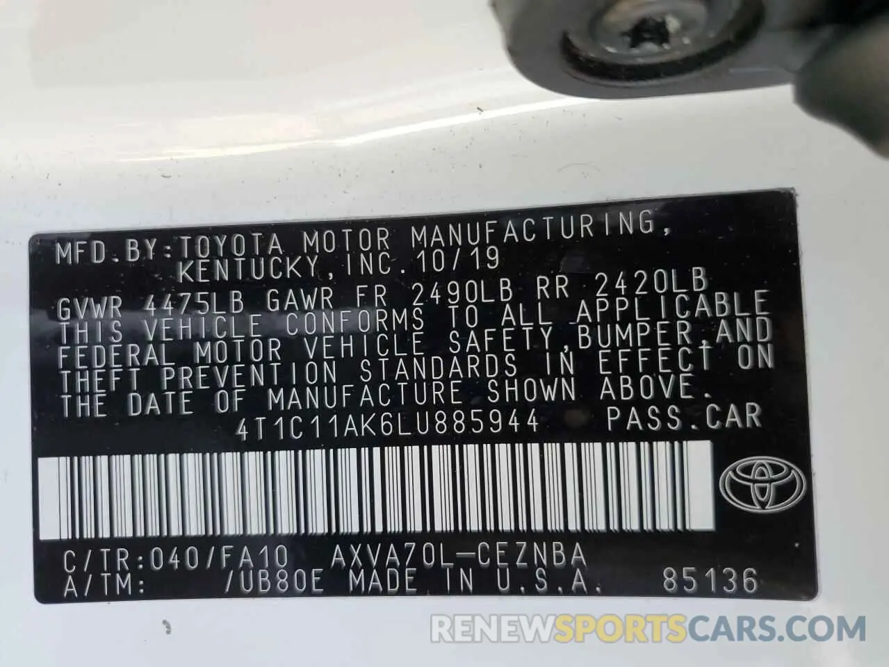10 Фотография поврежденного автомобиля 4T1C11AK6LU885944 TOYOTA CAMRY 2020