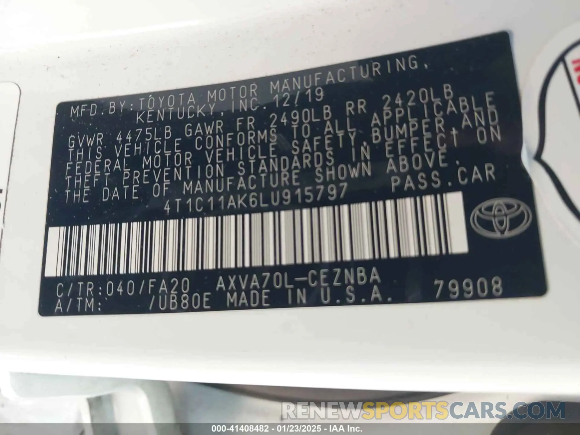 9 Photograph of a damaged car 4T1C11AK6LU915797 TOYOTA CAMRY 2020