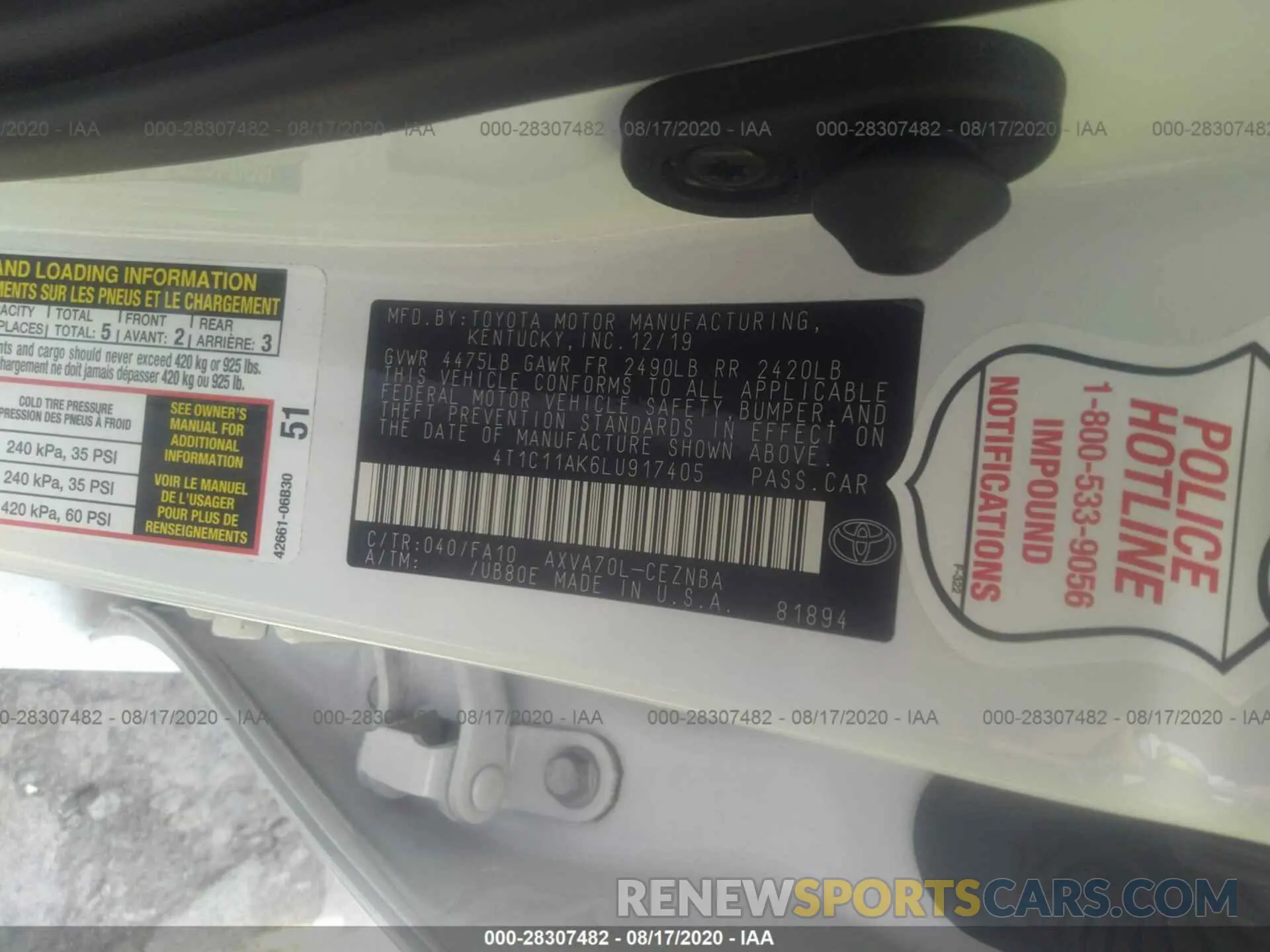 9 Photograph of a damaged car 4T1C11AK6LU917405 TOYOTA CAMRY 2020