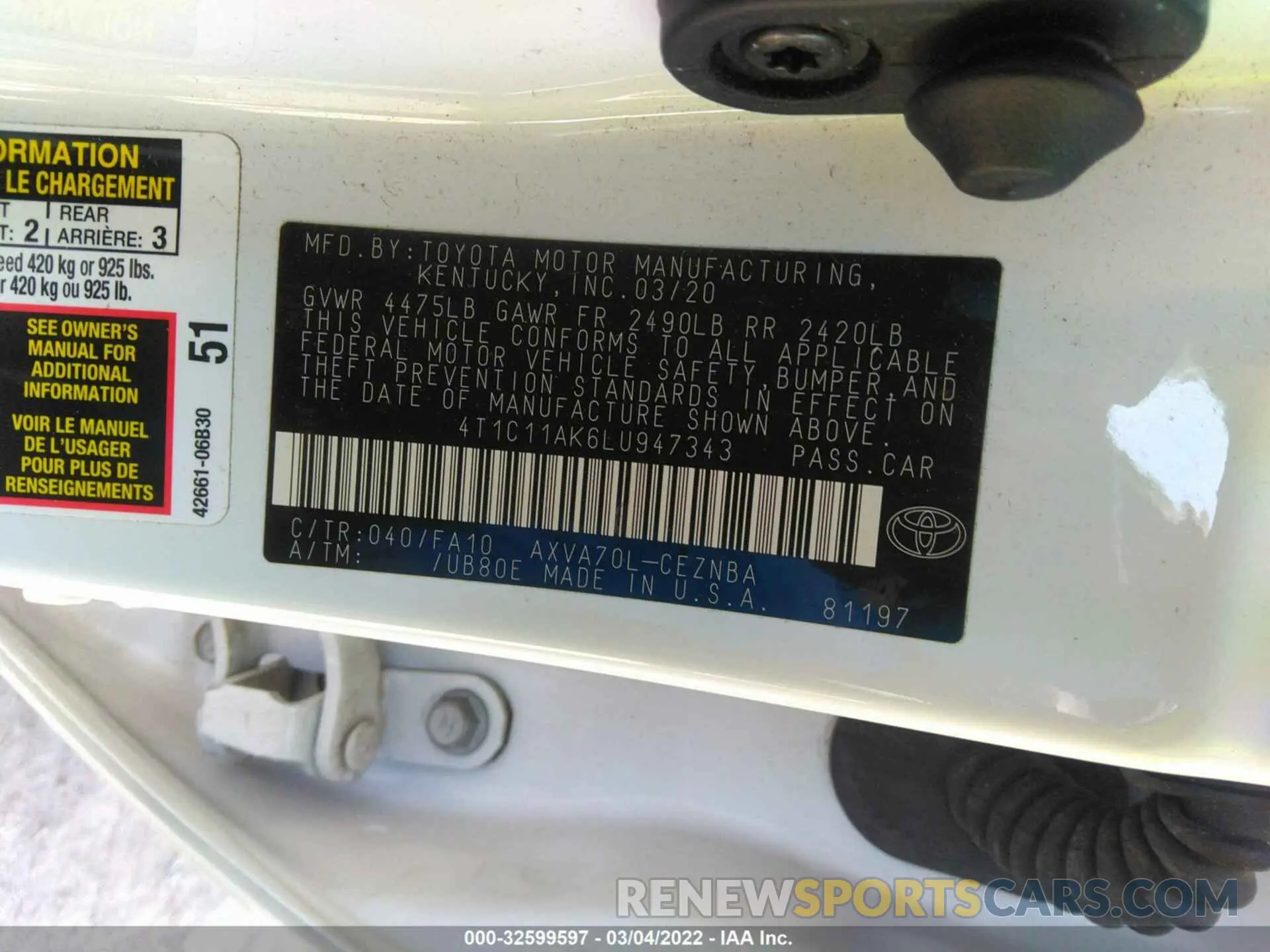 9 Photograph of a damaged car 4T1C11AK6LU947343 TOYOTA CAMRY 2020