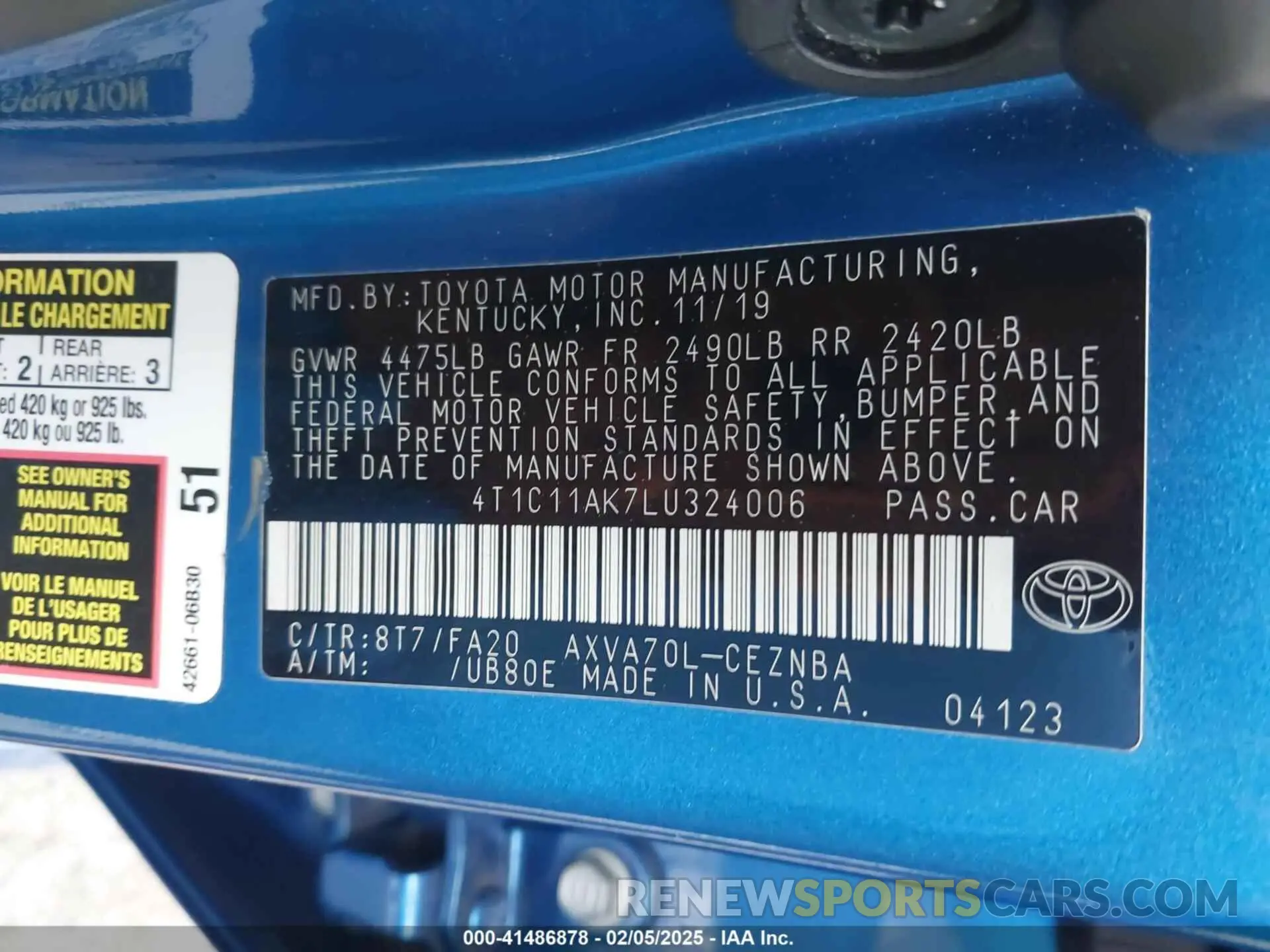 9 Photograph of a damaged car 4T1C11AK7LU324006 TOYOTA CAMRY 2020