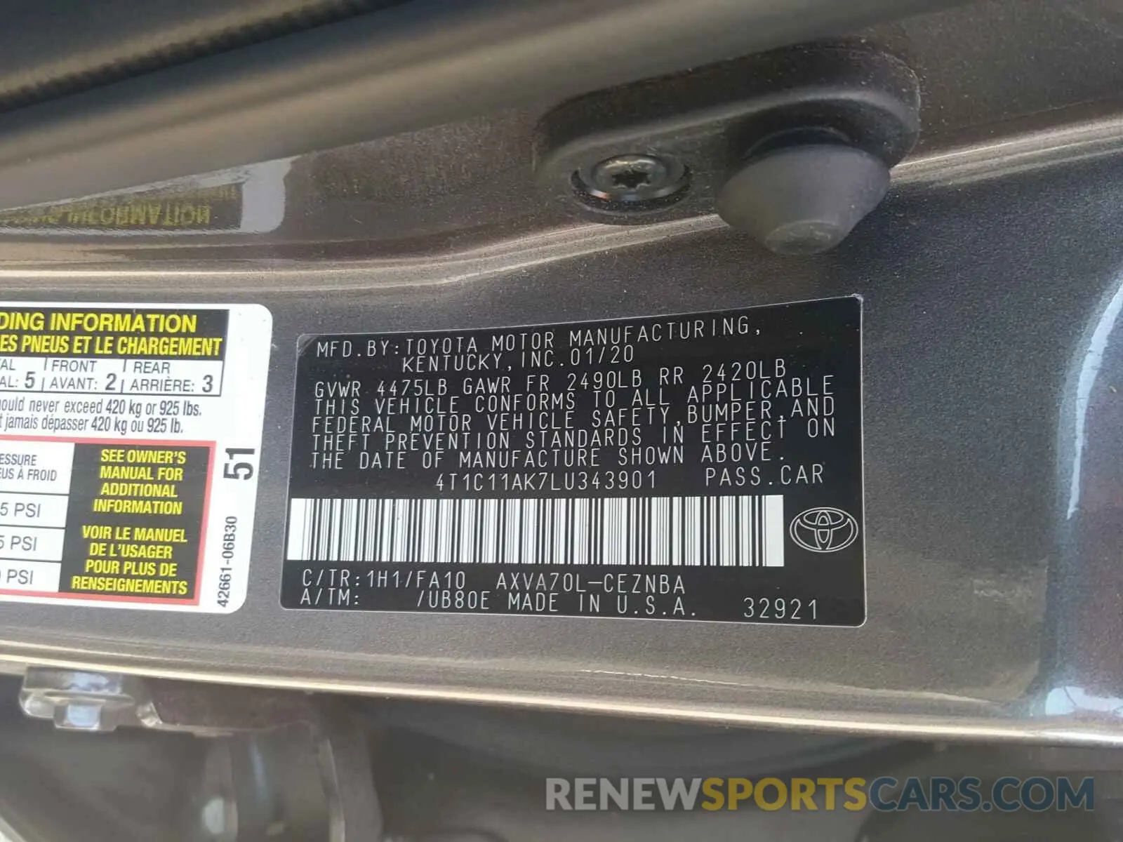 10 Фотография поврежденного автомобиля 4T1C11AK7LU343901 TOYOTA CAMRY 2020