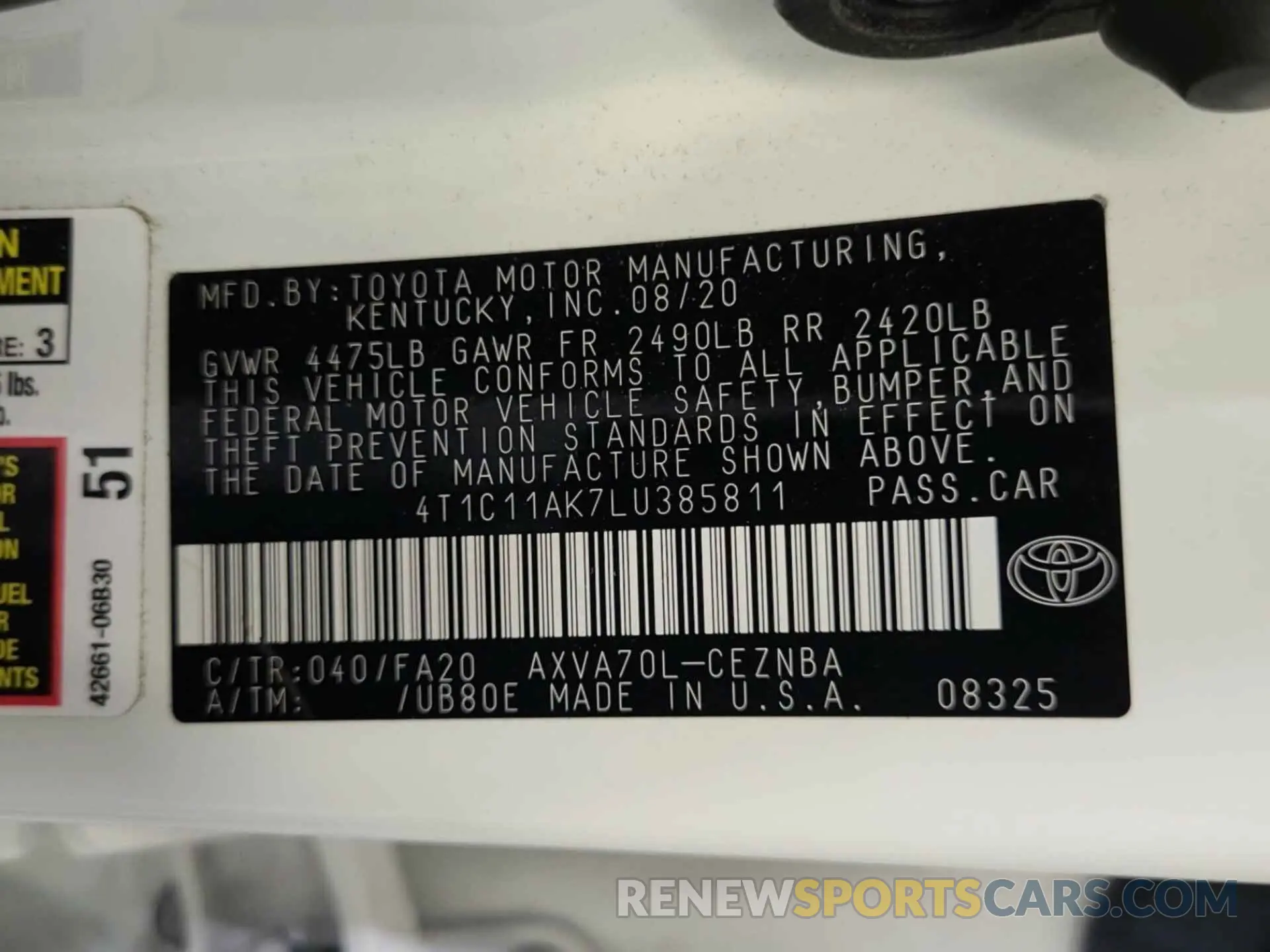 2 Фотография поврежденного автомобиля 4T1C11AK7LU385811 TOYOTA CAMRY 2020