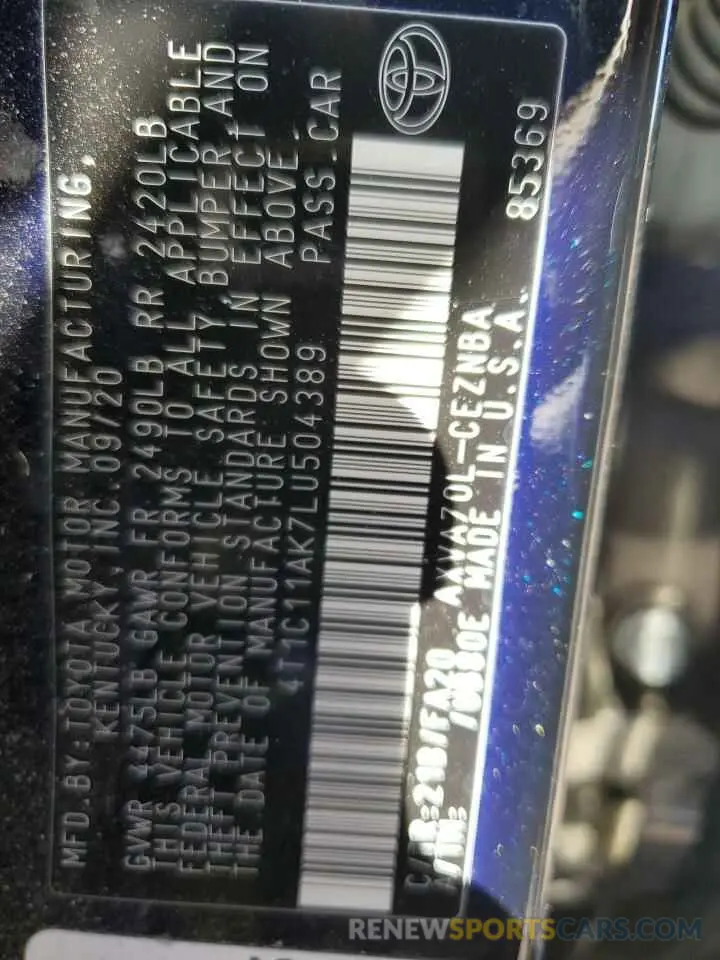 13 Фотография поврежденного автомобиля 4T1C11AK7LU504389 TOYOTA CAMRY 2020
