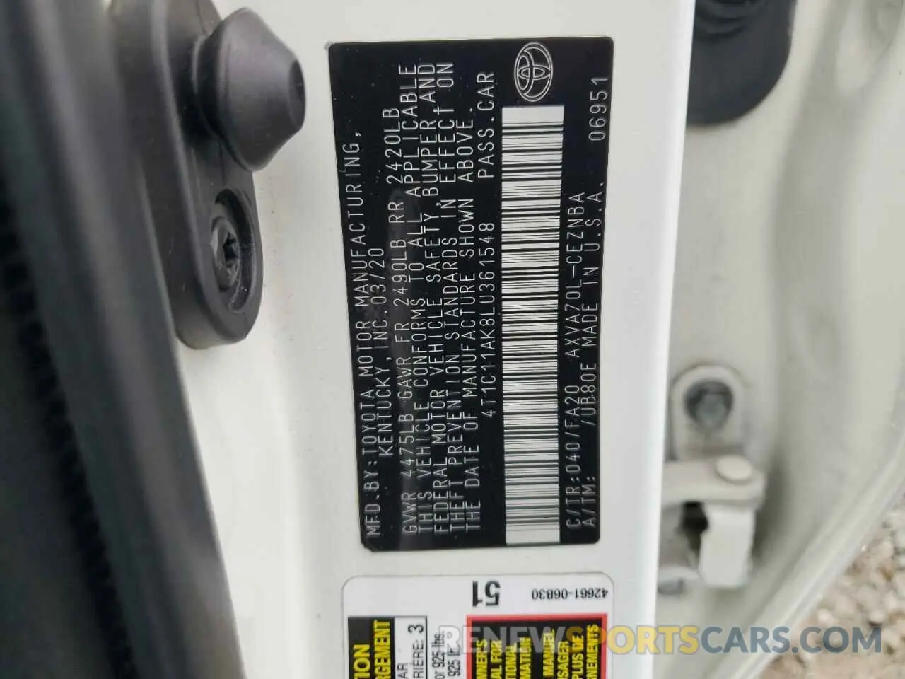 13 Photograph of a damaged car 4T1C11AK8LU361548 TOYOTA CAMRY 2020