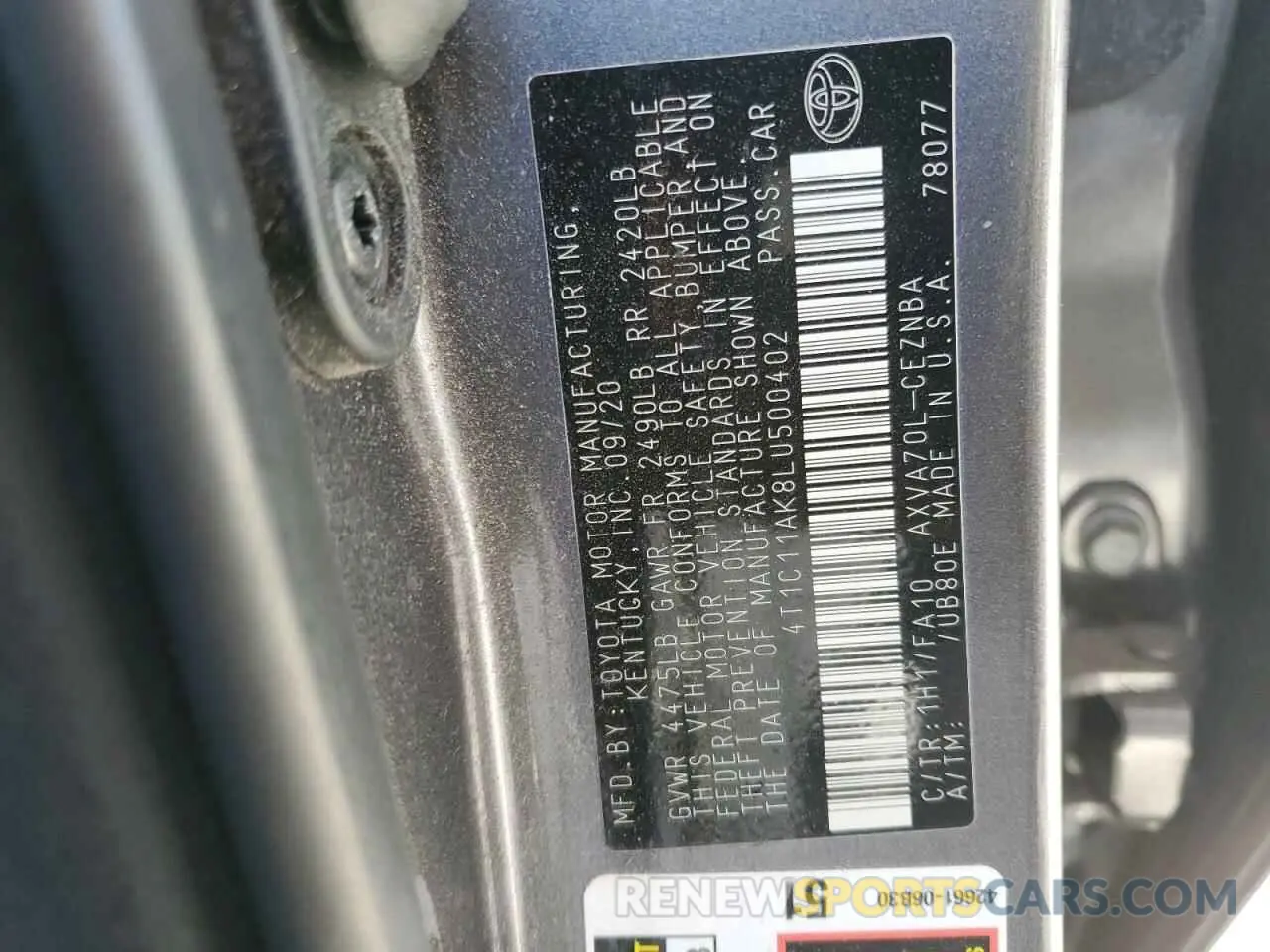 14 Фотография поврежденного автомобиля 4T1C11AK8LU500402 TOYOTA CAMRY 2020