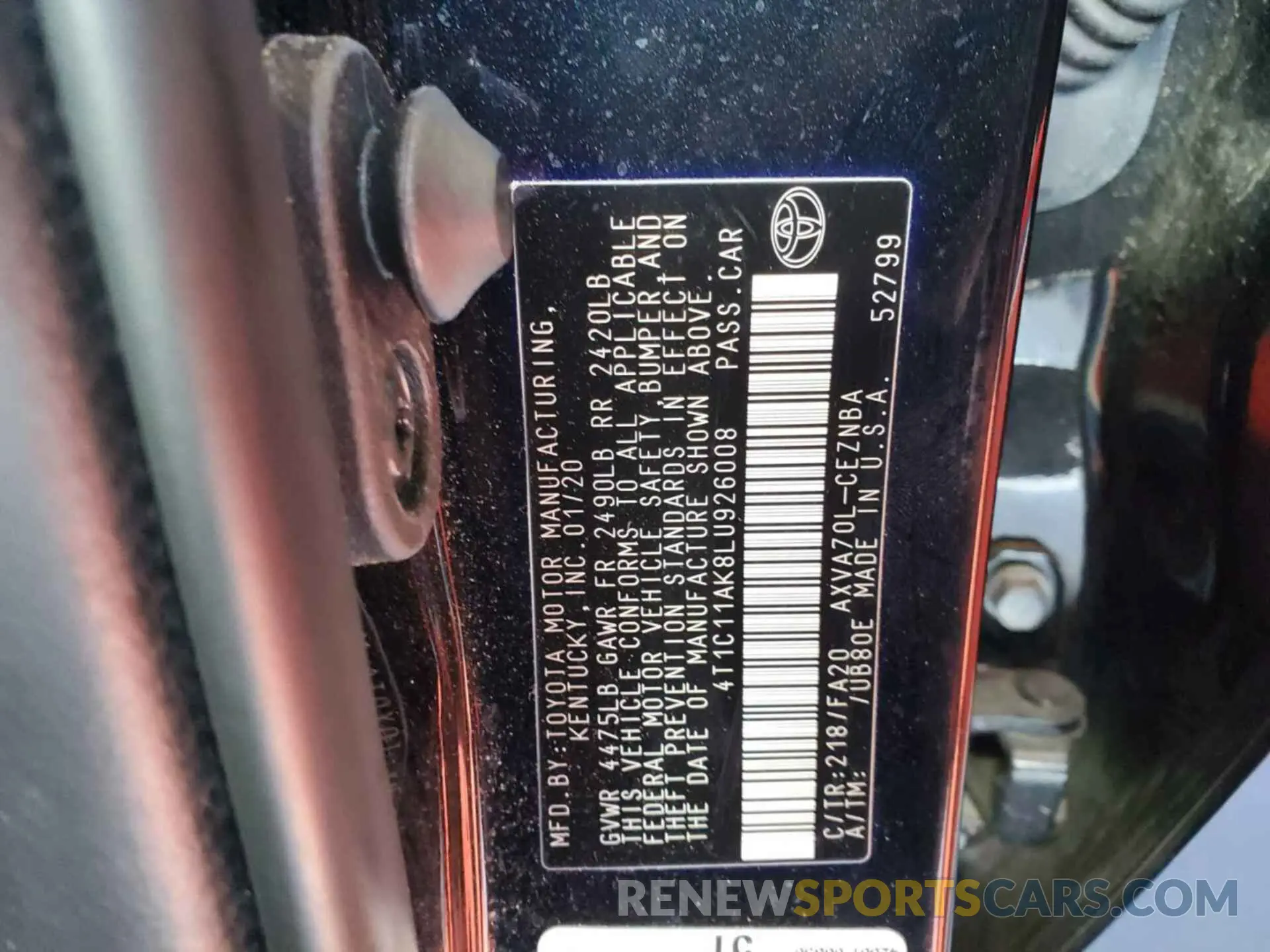 4 Фотография поврежденного автомобиля 4T1C11AK8LU926008 TOYOTA CAMRY 2020