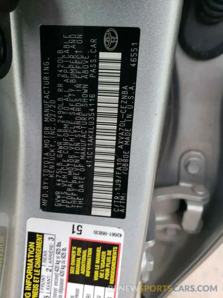 12 Photograph of a damaged car 4T1C11AKXLU354116 TOYOTA CAMRY 2020