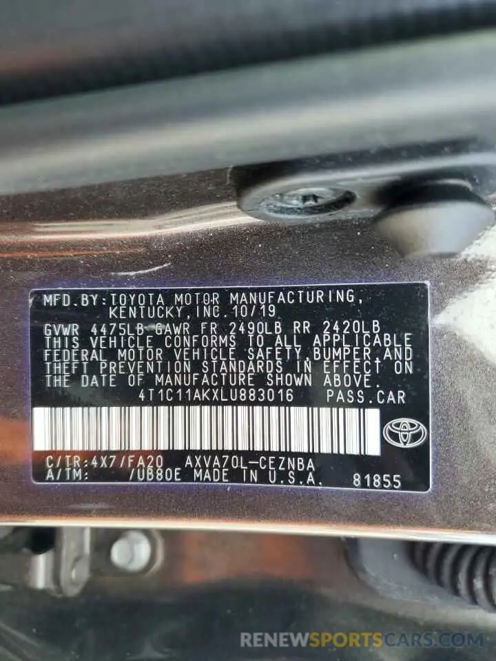 10 Фотография поврежденного автомобиля 4T1C11AKXLU883016 TOYOTA CAMRY 2020