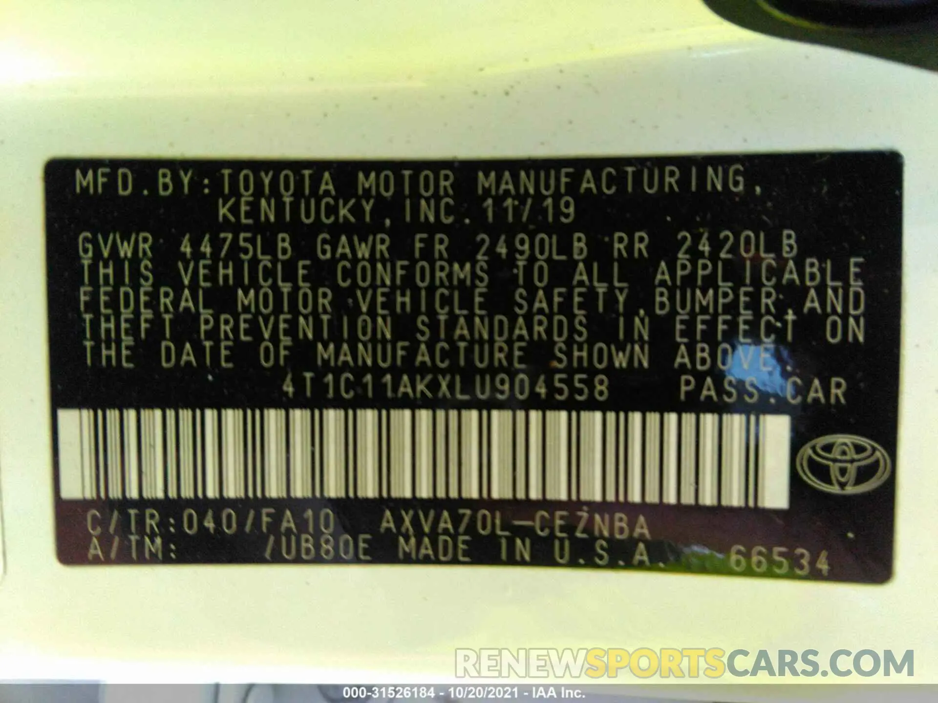9 Photograph of a damaged car 4T1C11AKXLU904558 TOYOTA CAMRY 2020